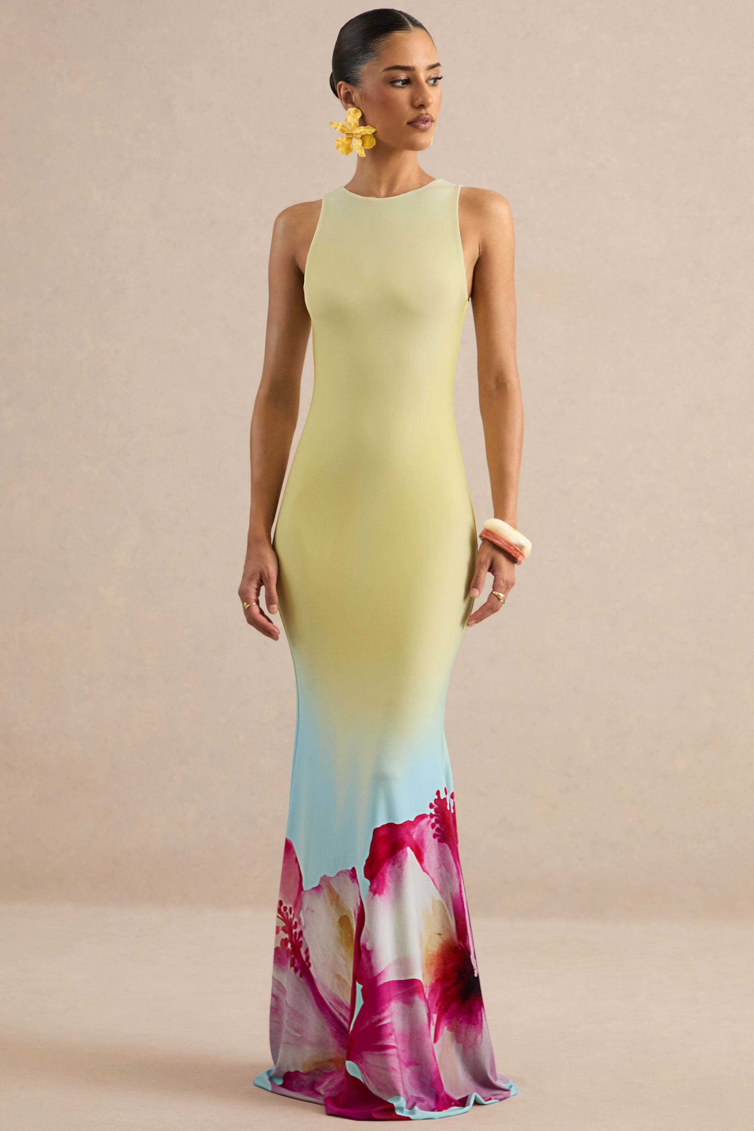 Loovay Zonnebloem Jurk, Maxi met Ombré Bloemenprint