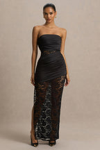 Loovay Noirelle Maxi Jurk, Zwart met Kantdetails