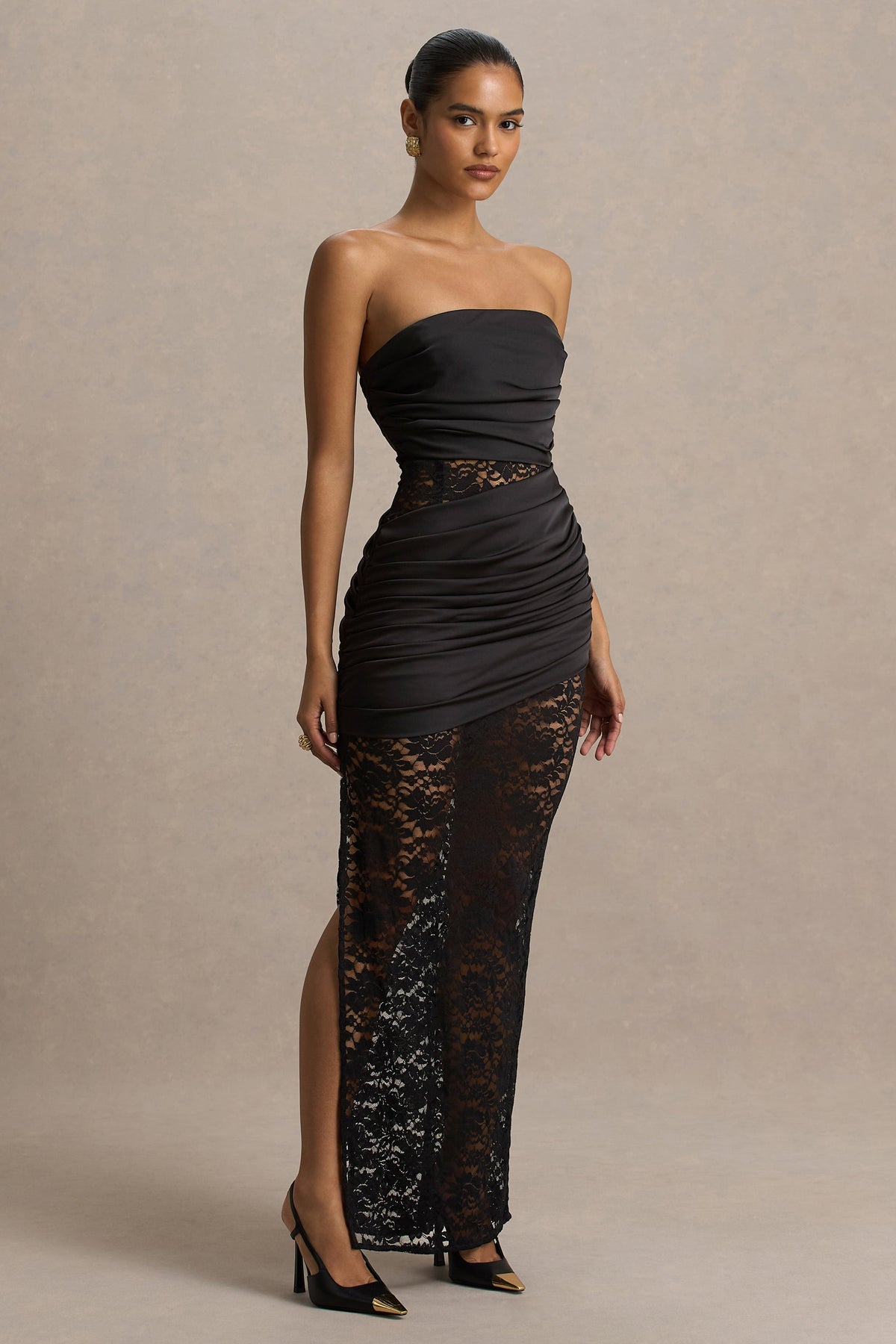 Loovay Noirelle Maxi Jurk, Zwart met Kantdetails