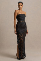 Loovay Noirelle Maxi Jurk, Zwart met Kantdetails
