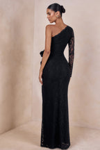 Loovay Celestine, One Shoulder Kanten Maxi Jurk