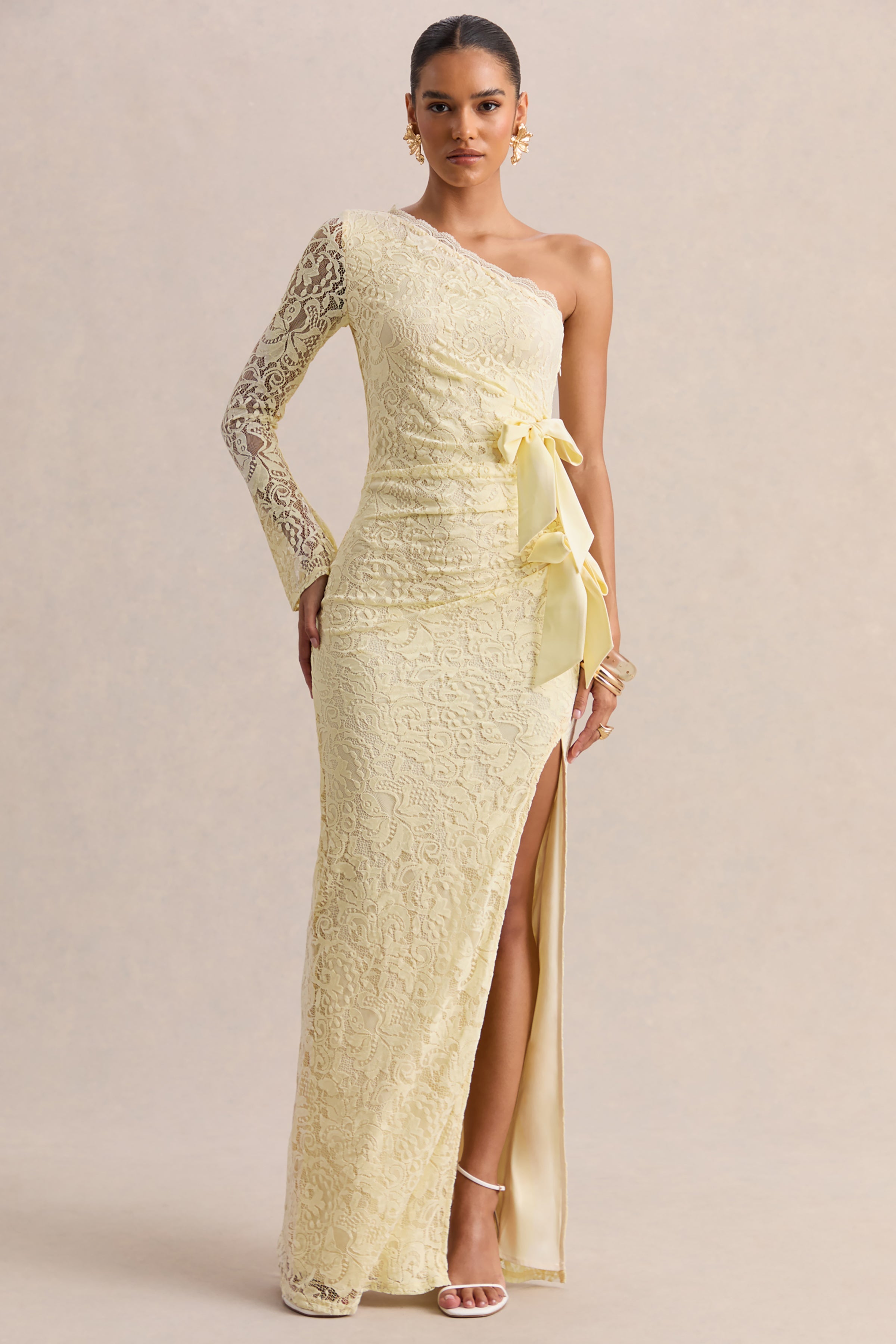 Loovay Celestine, One Shoulder Kanten Maxi Jurk