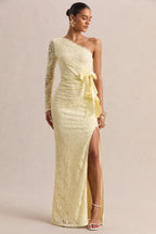 Loovay Celestine, One Shoulder Kanten Maxi Jurk
