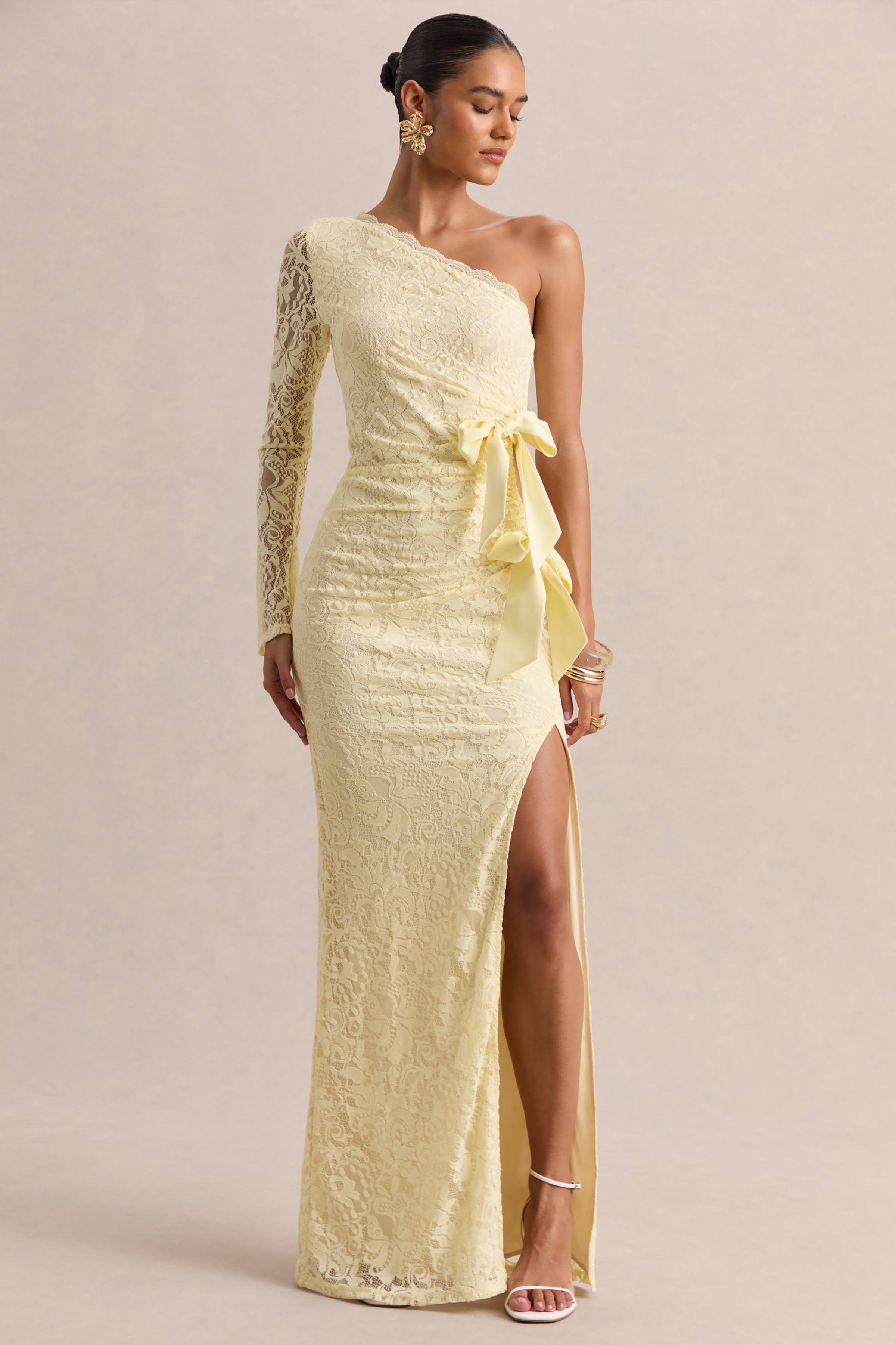 Loovay Celestine, One Shoulder Kanten Maxi Jurk