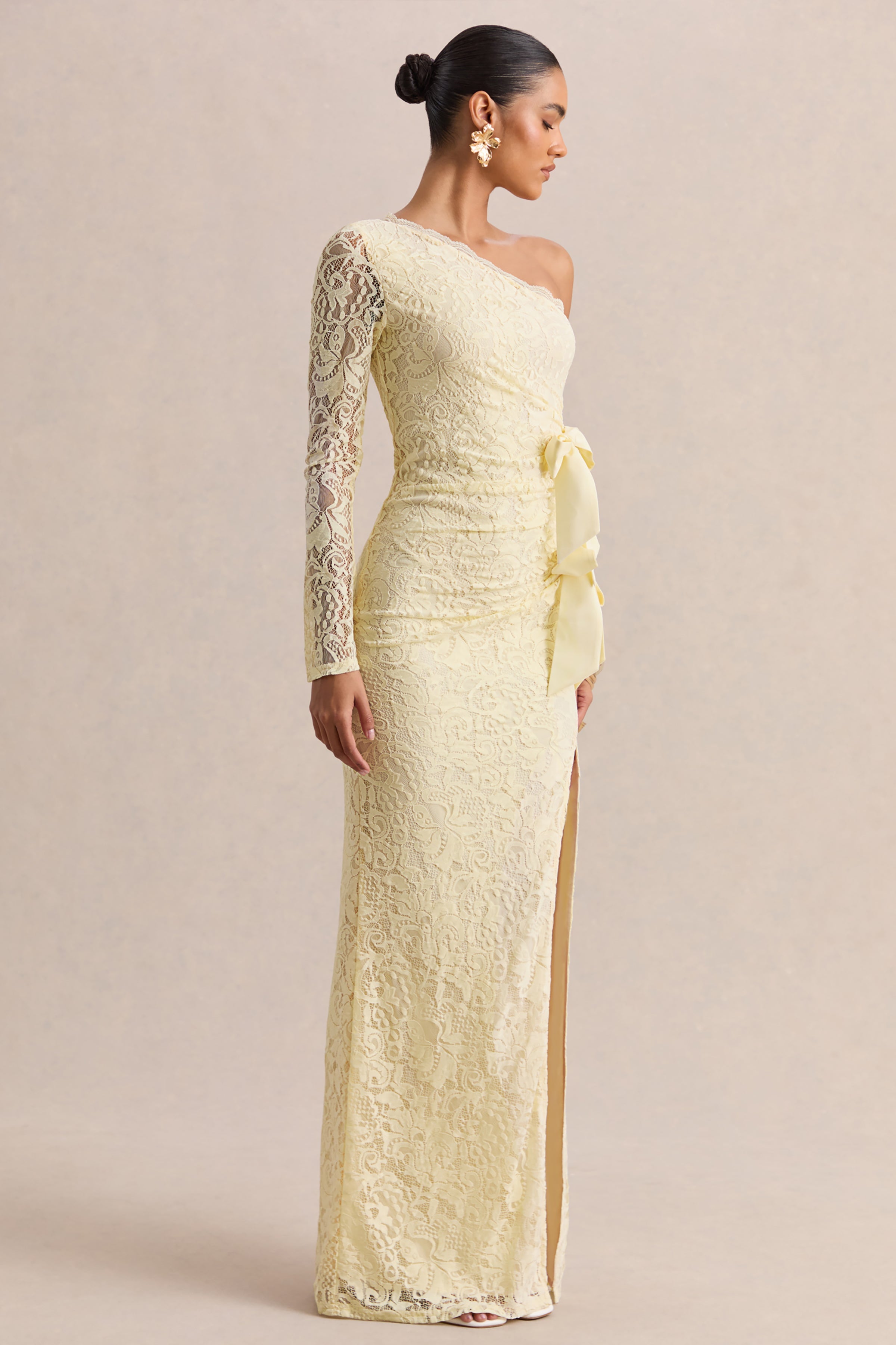 Loovay Celestine, One Shoulder Kanten Maxi Jurk