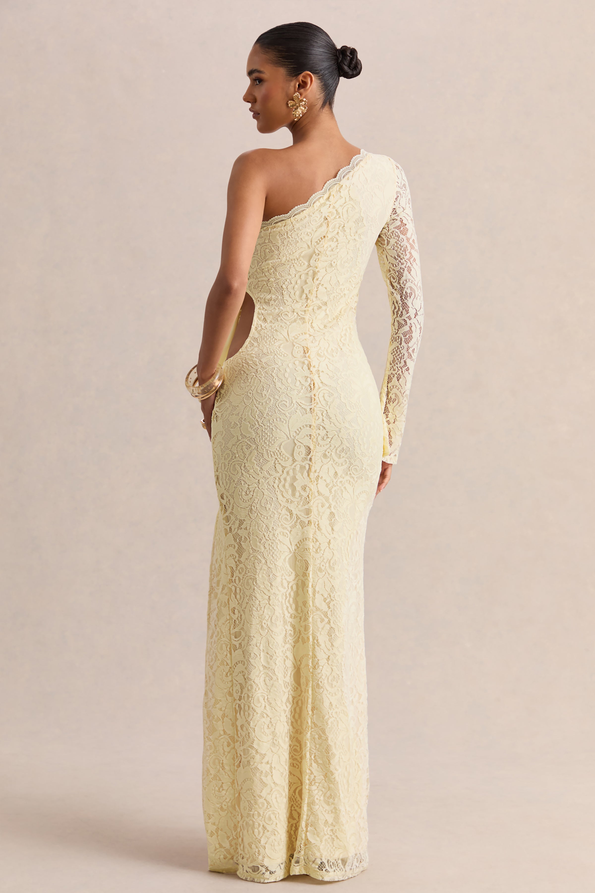 Loovay Celestine, One Shoulder Kanten Maxi Jurk