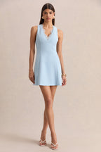 Loovay Azure Mini Jurk, V Hals met Kant