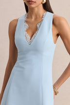 Loovay Azure Mini Jurk, V Hals met Kant
