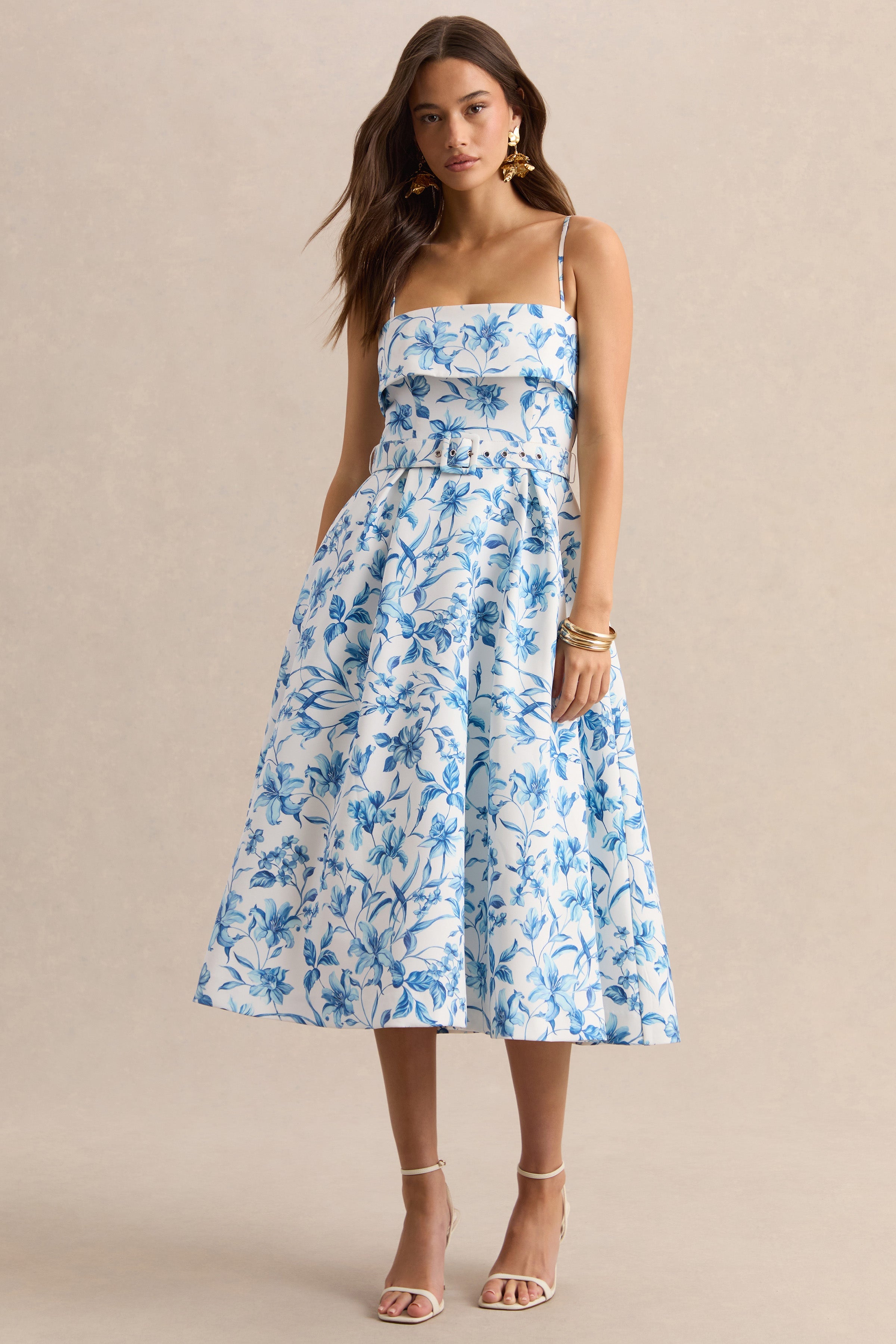 Loovay Celestine Jurk, Porselein Midi