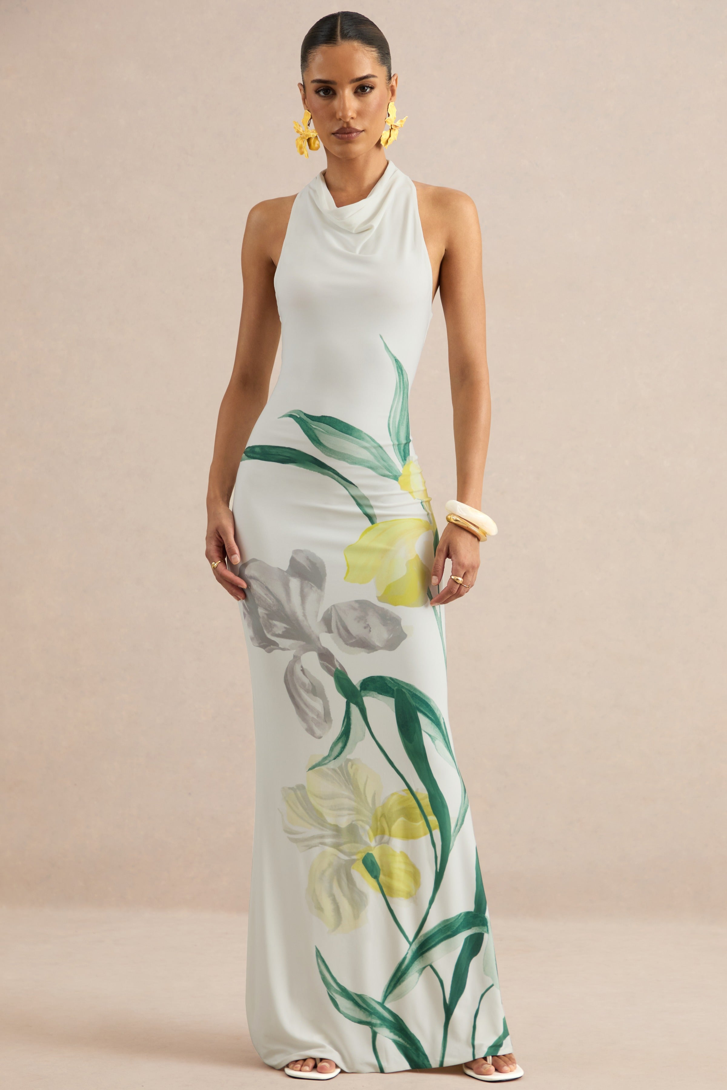 Loovay Zonnelies Maxi Jurk, Hoge Hals Bloemenprint
