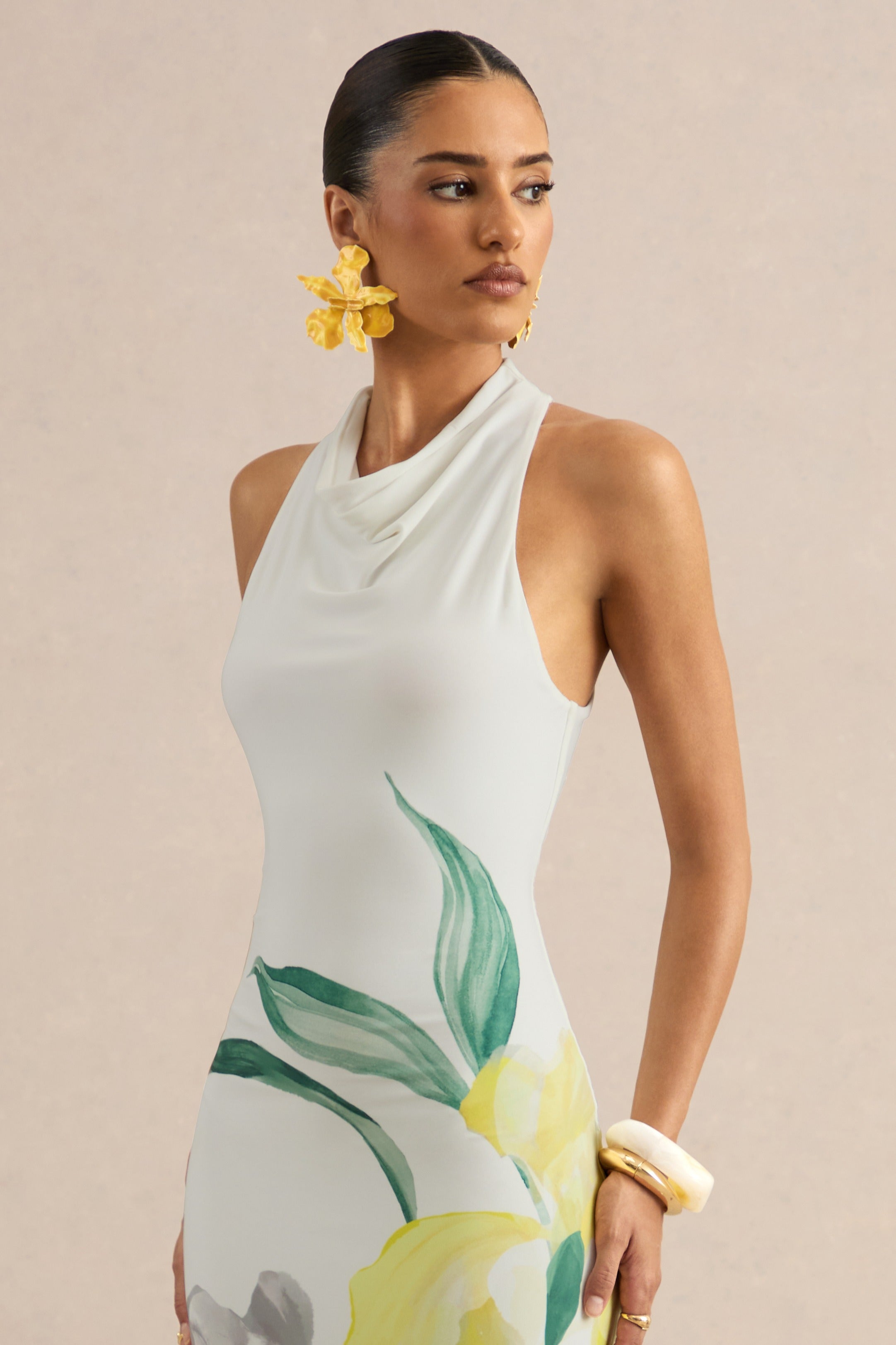 Loovay Zonnelies Maxi Jurk, Hoge Hals Bloemenprint