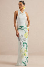 Loovay Zonnelies Maxi Jurk, Hoge Hals Bloemenprint