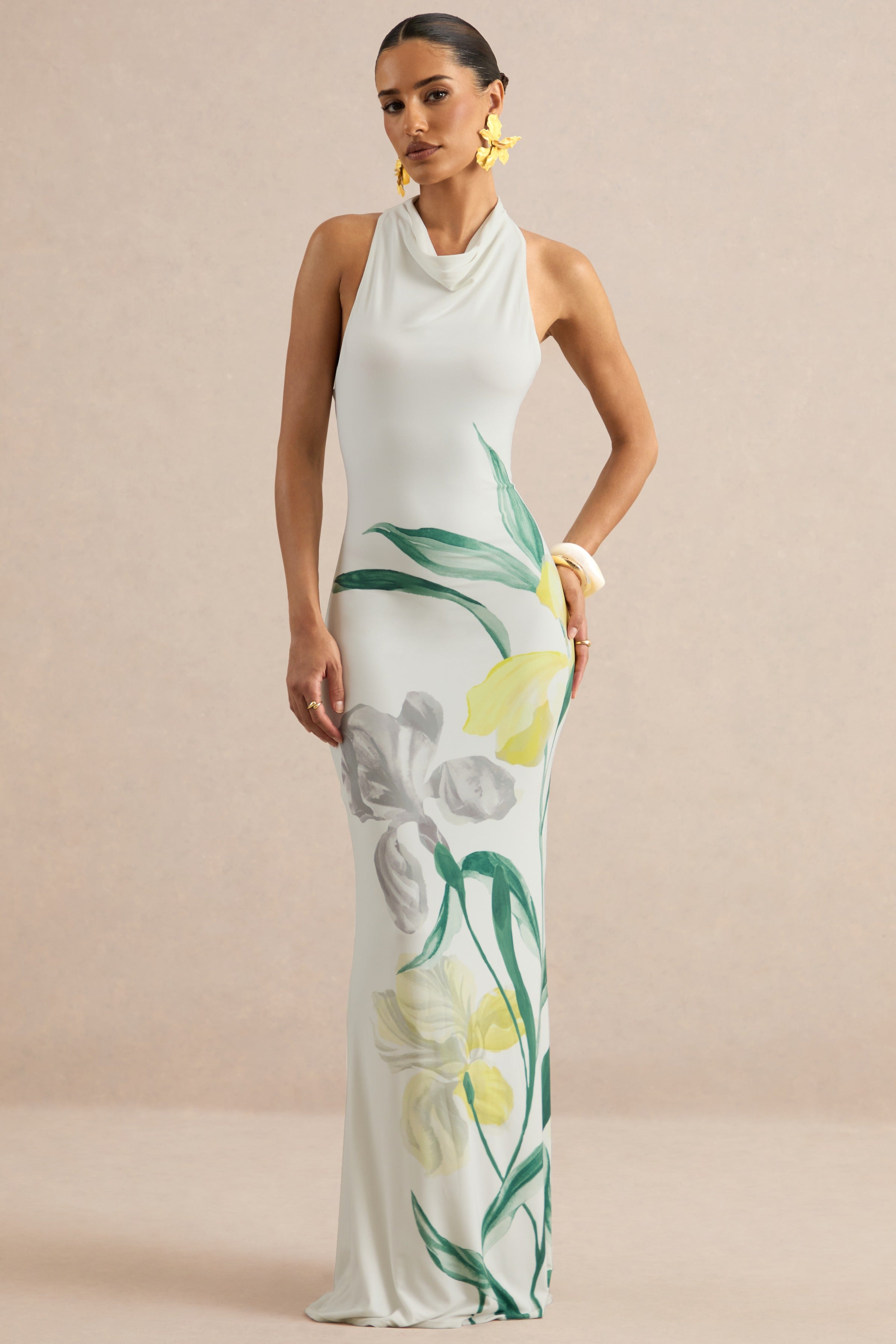 Loovay Zonnelies Maxi Jurk, Hoge Hals Bloemenprint