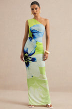 Loovay Ocean Bloom Maxi Jurk, One Shoulder Bloemenprint
