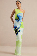 Loovay Ocean Bloom Maxi Jurk, One Shoulder Bloemenprint