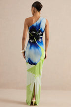 Loovay Ocean Bloom Maxi Jurk, One Shoulder Bloemenprint