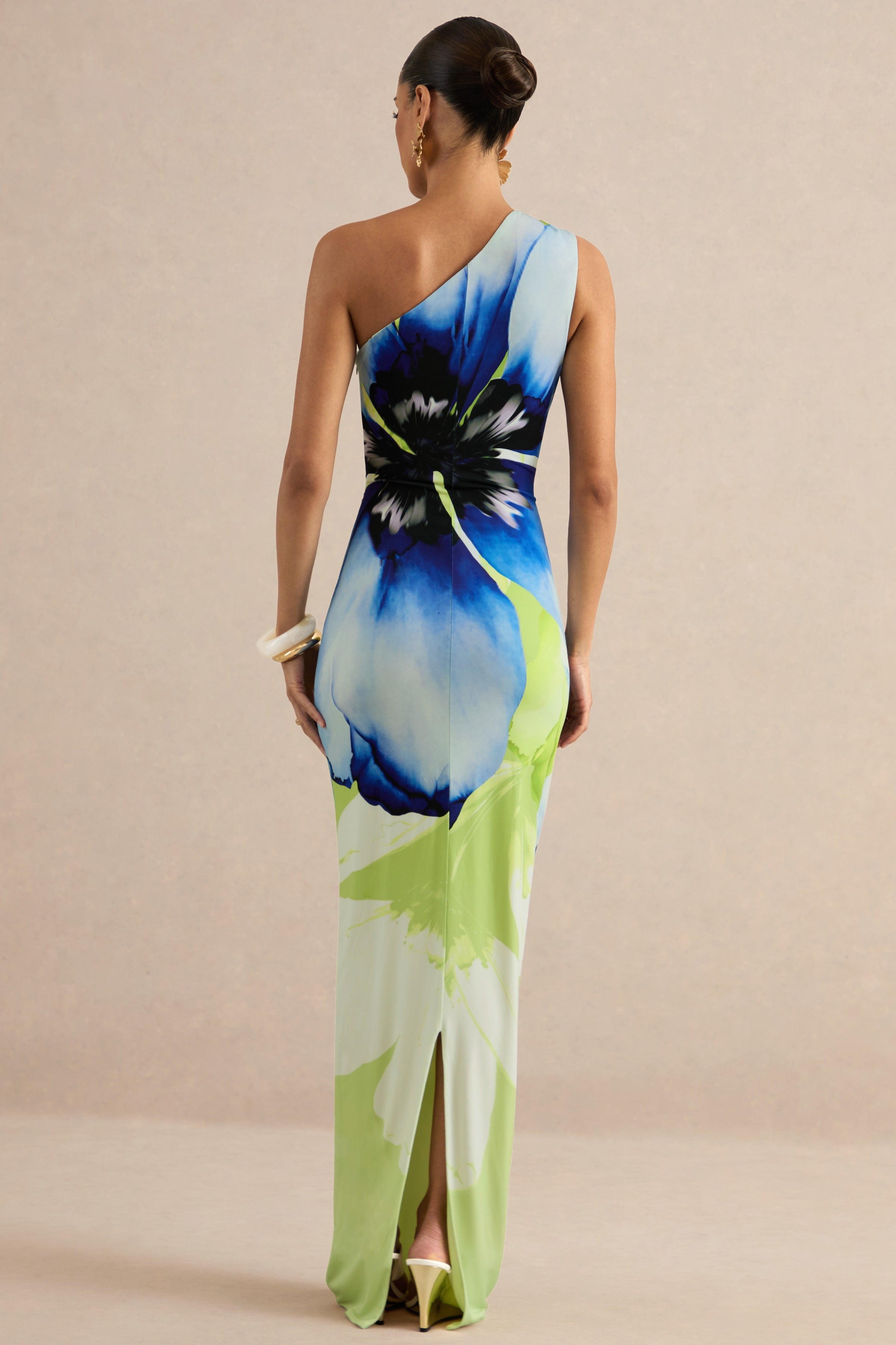 Loovay Ocean Bloom Maxi Jurk, One Shoulder Bloemenprint