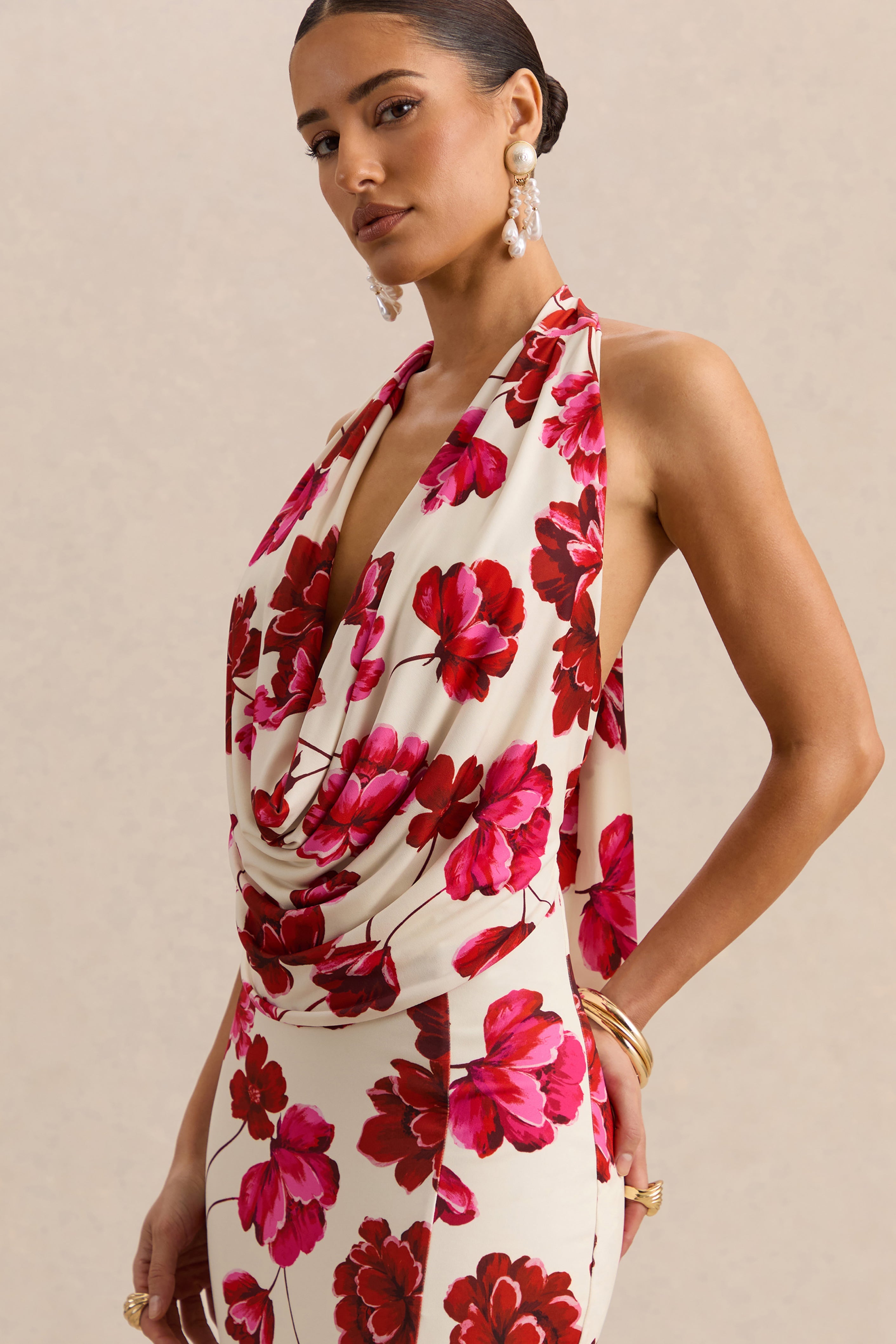Loovay Rosévelle Jurk, Floral Halter Maxi