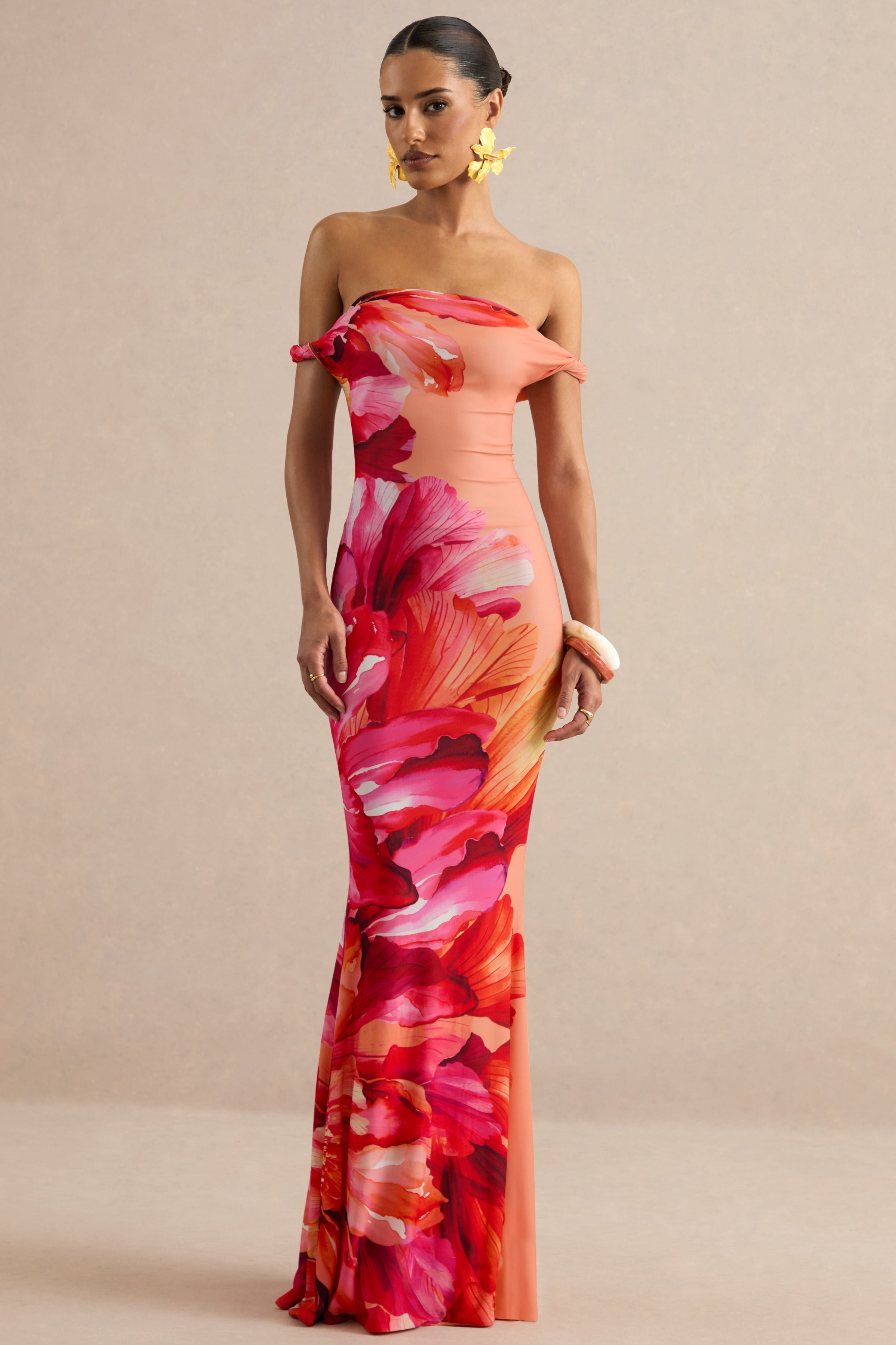 Loovay Sunset Bloom Jurk, Bardot Maxi