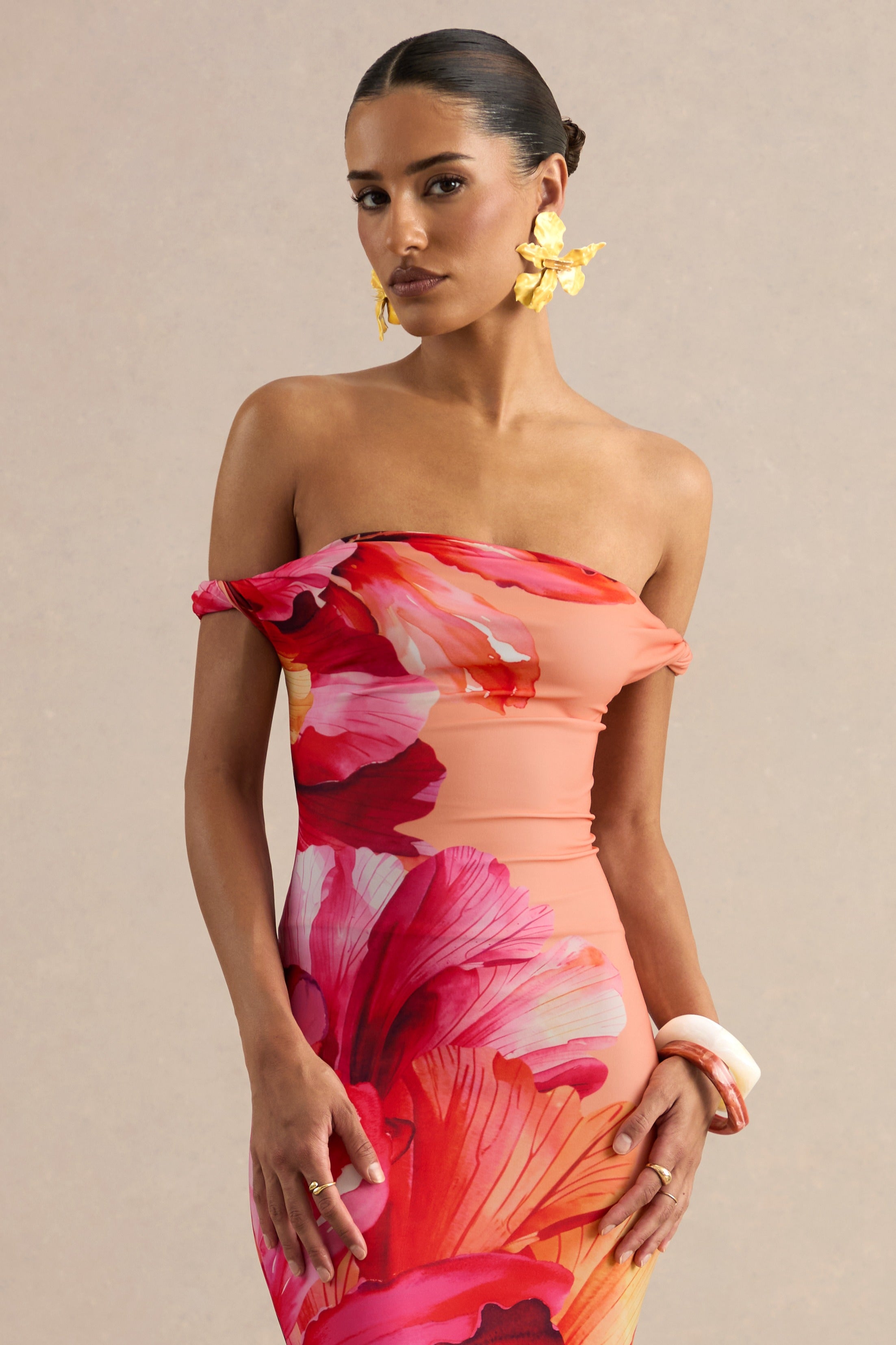 Loovay Sunset Bloom Jurk, Bardot Maxi