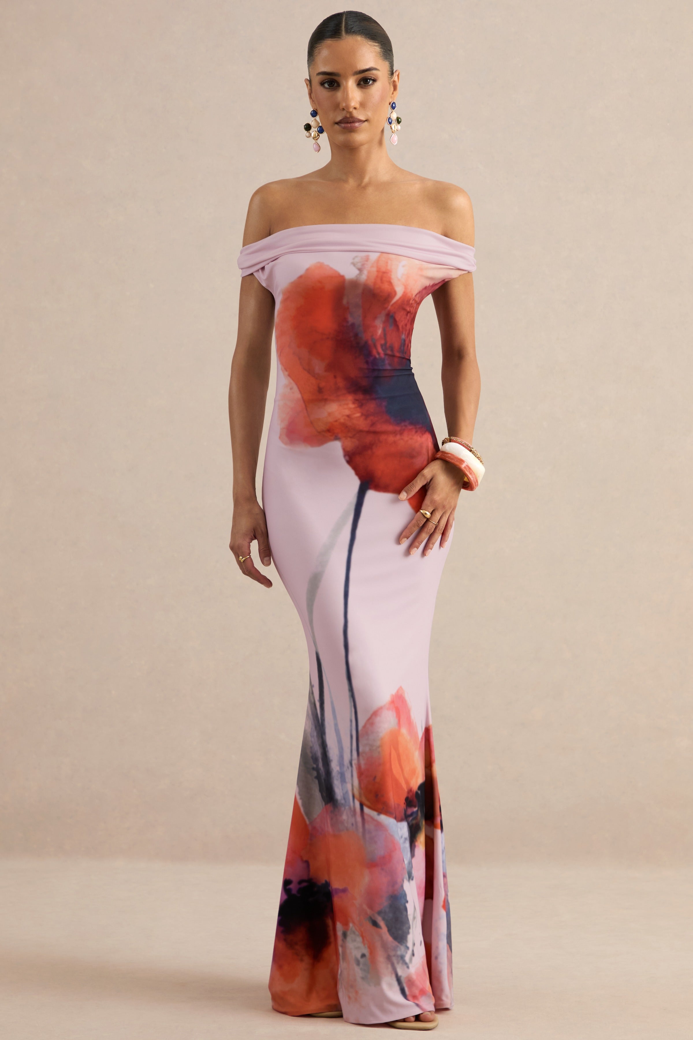Loovay Sunset Bloom Jurk, Bardot Maxi