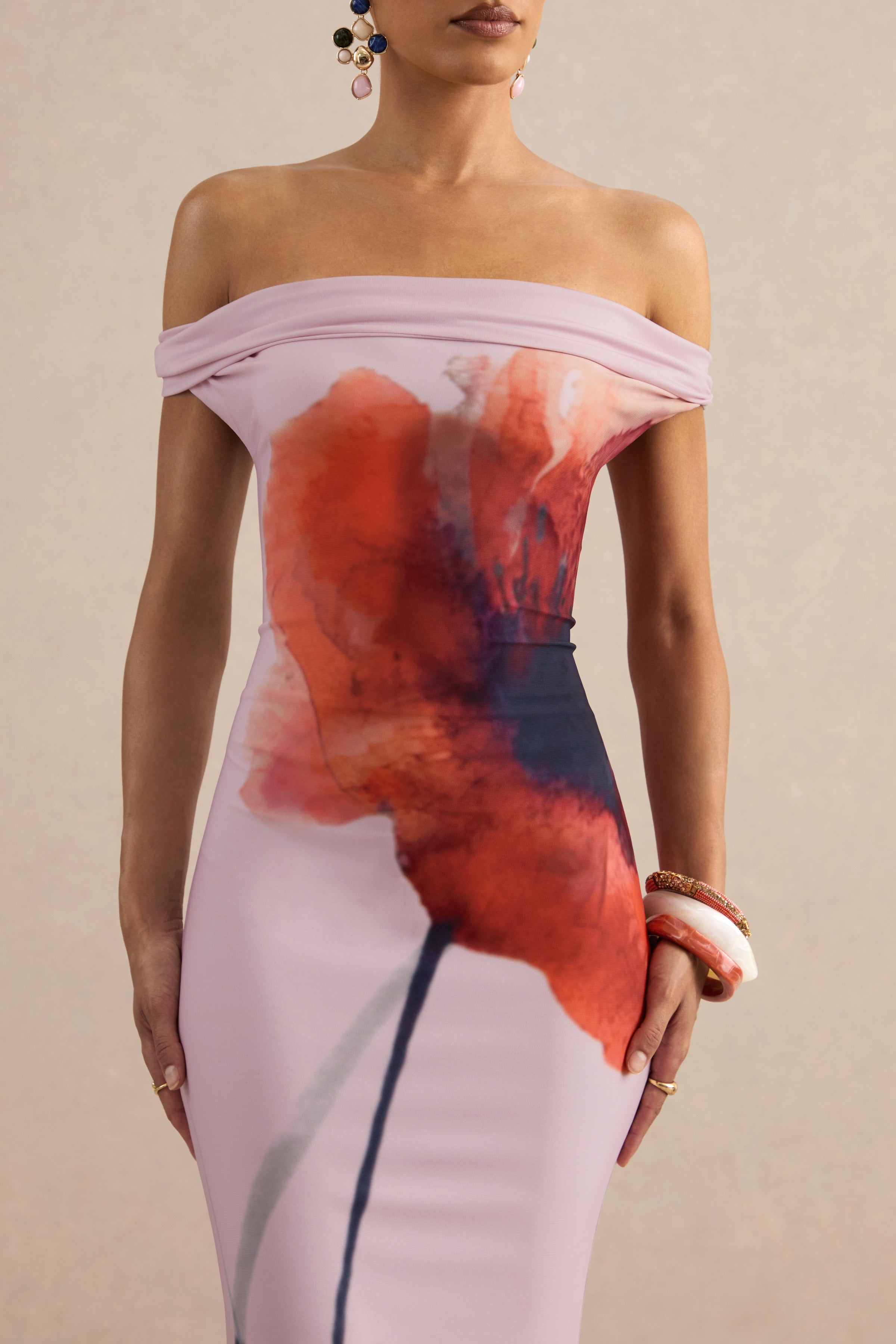 Loovay Sunset Bloom Jurk, Bardot Maxi