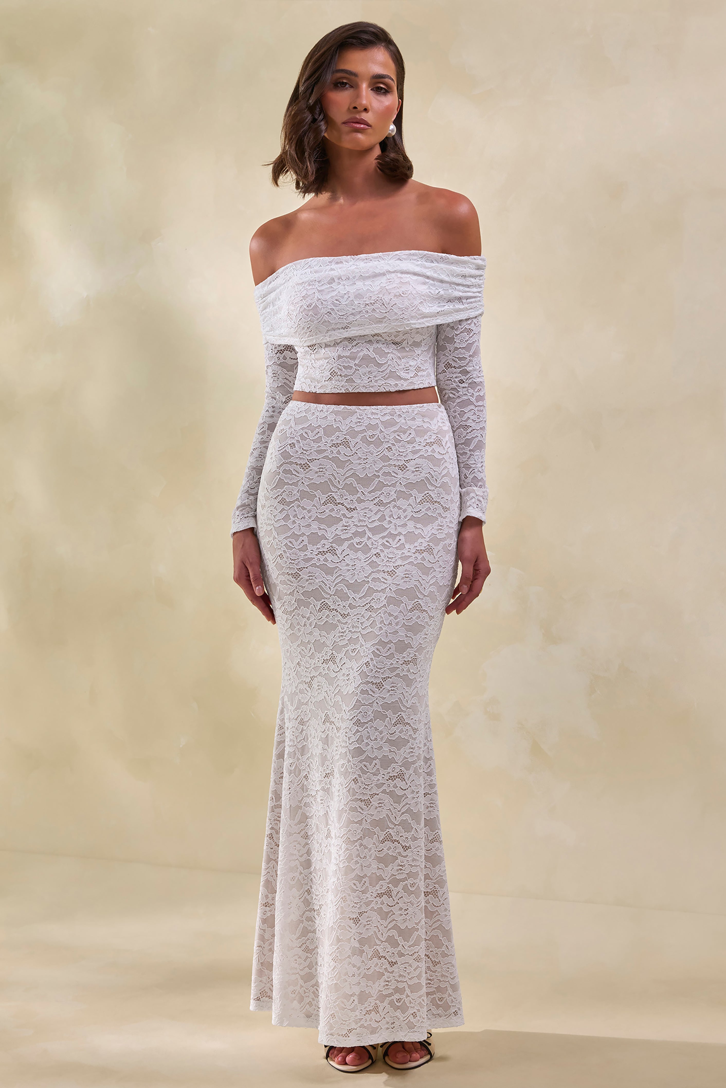 Loovay Avenique Set, Kanten Bardot Top met Maxi Rok