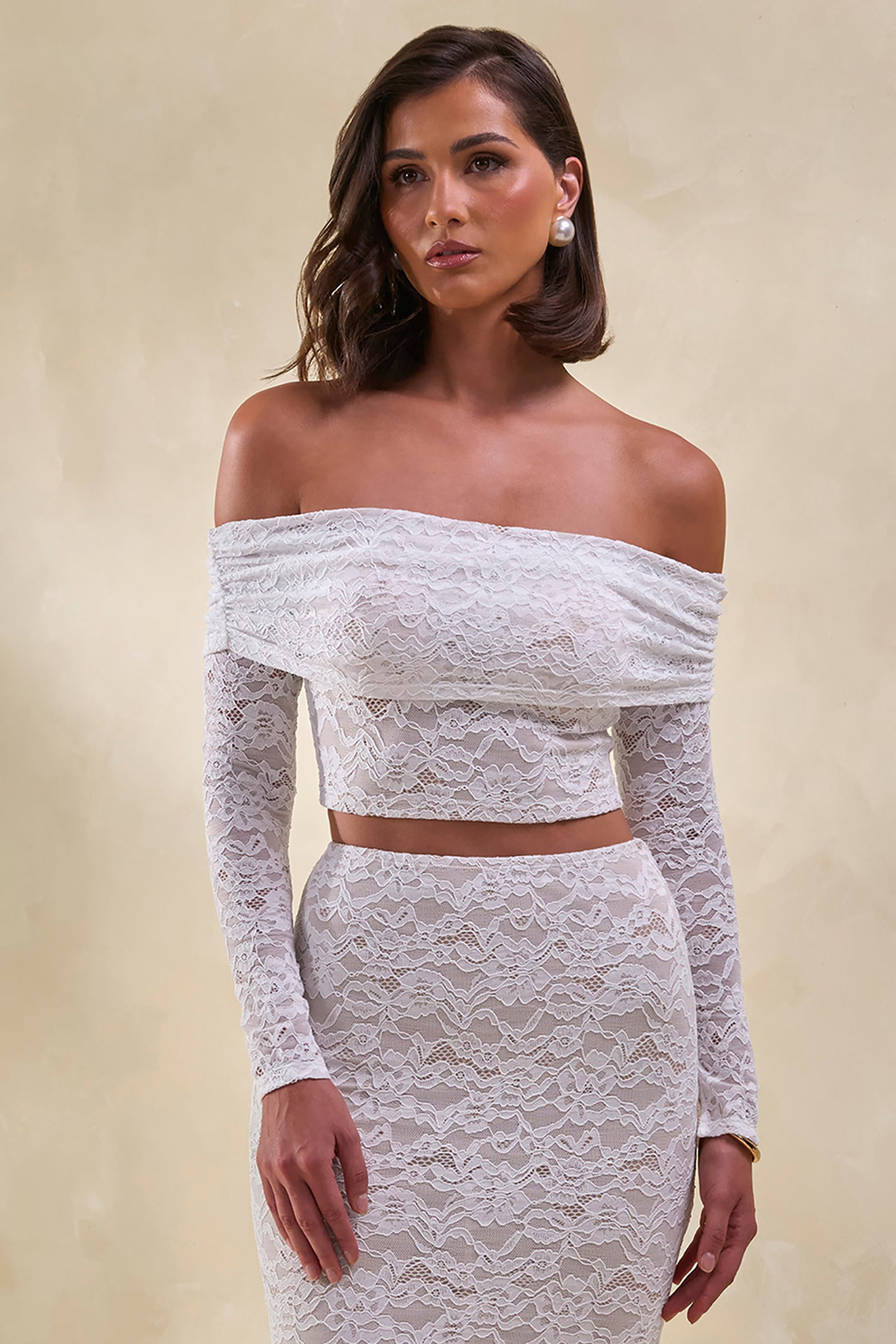 Loovay Avenique Set, Kanten Bardot Top met Maxi Rok