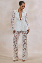 Loovay Élanza Set, Witte Kanten Blazer en Pantalon