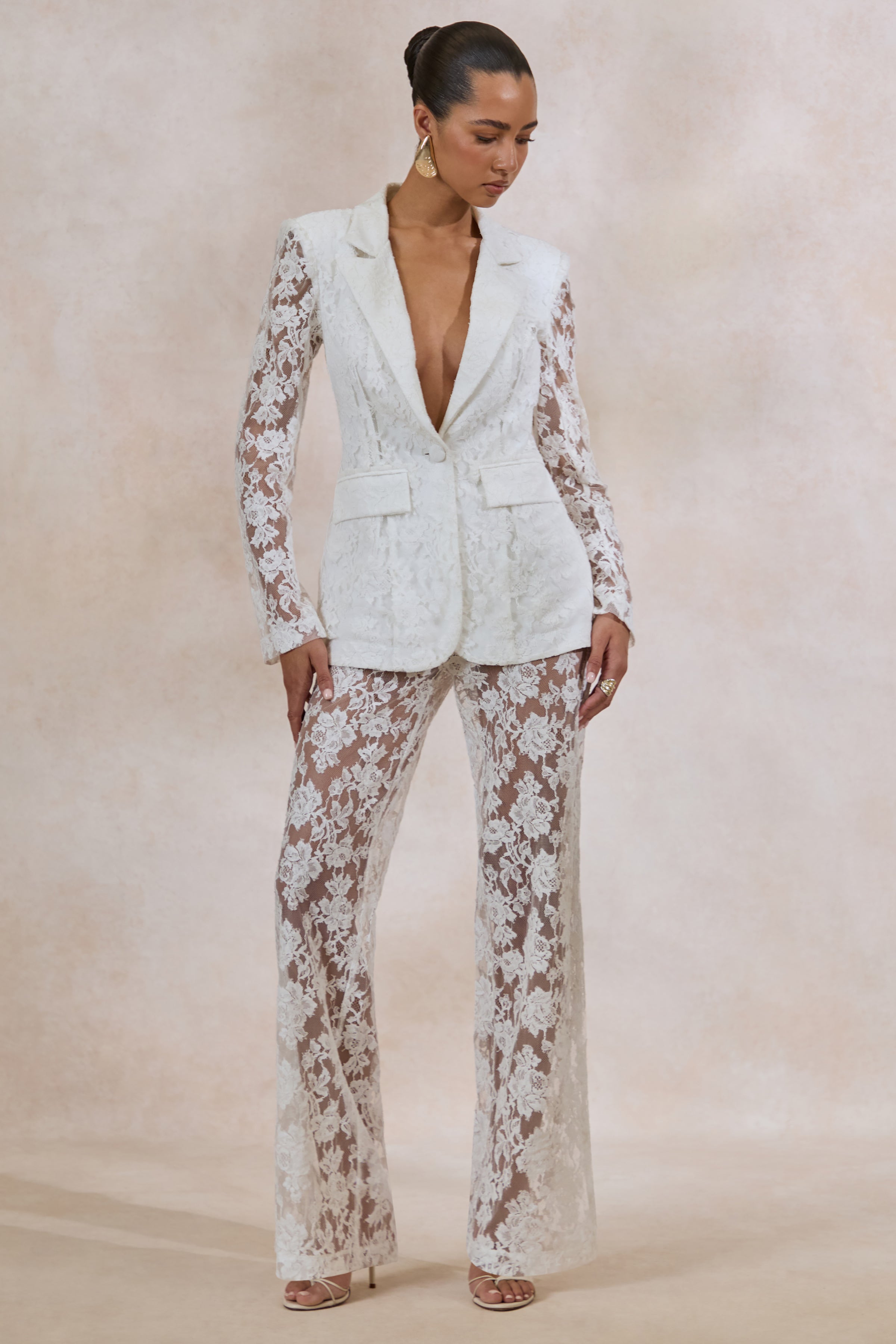 Loovay Élanza Set, Witte Kanten Blazer en Pantalon