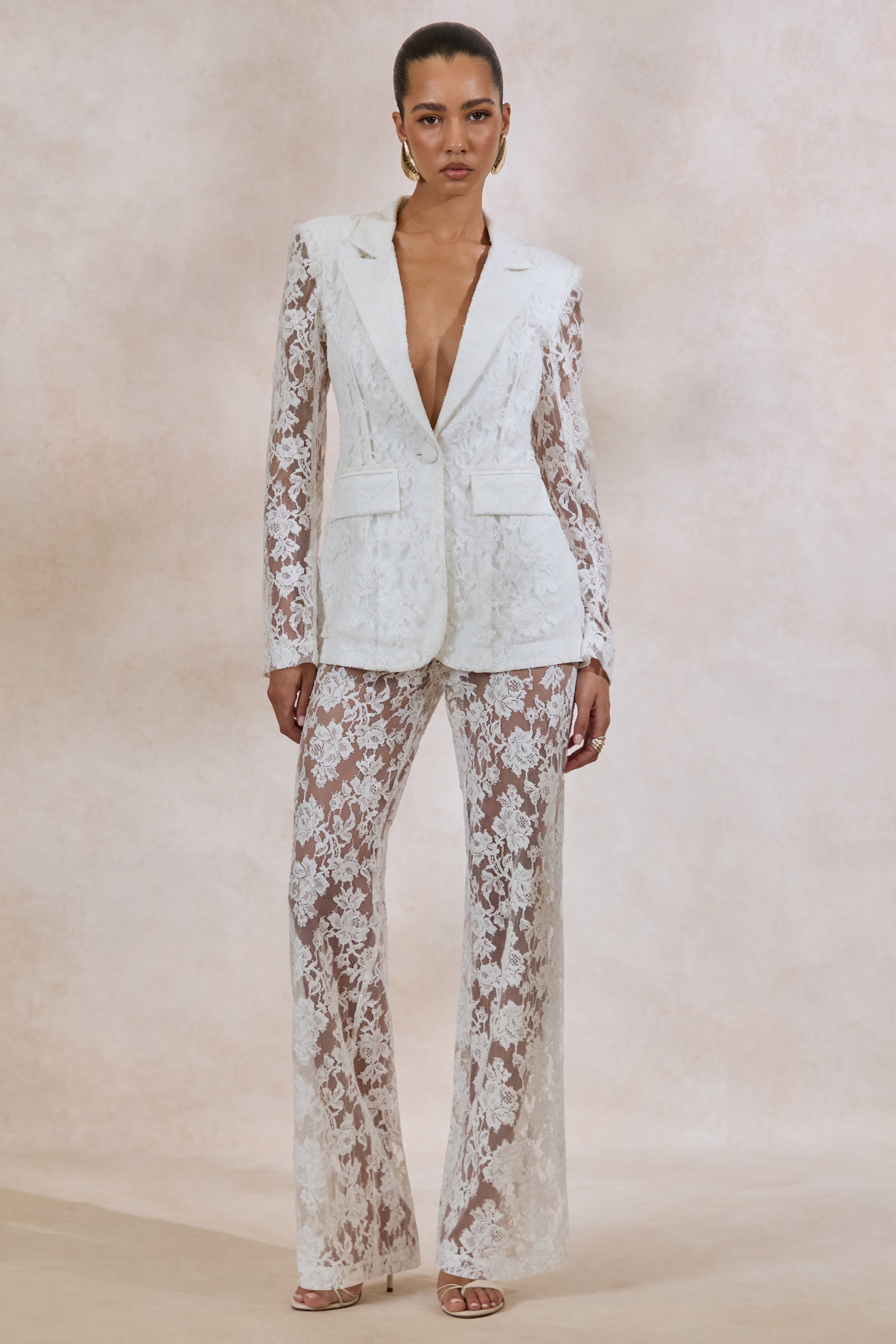 Loovay Élanza Set, Witte Kanten Blazer en Pantalon