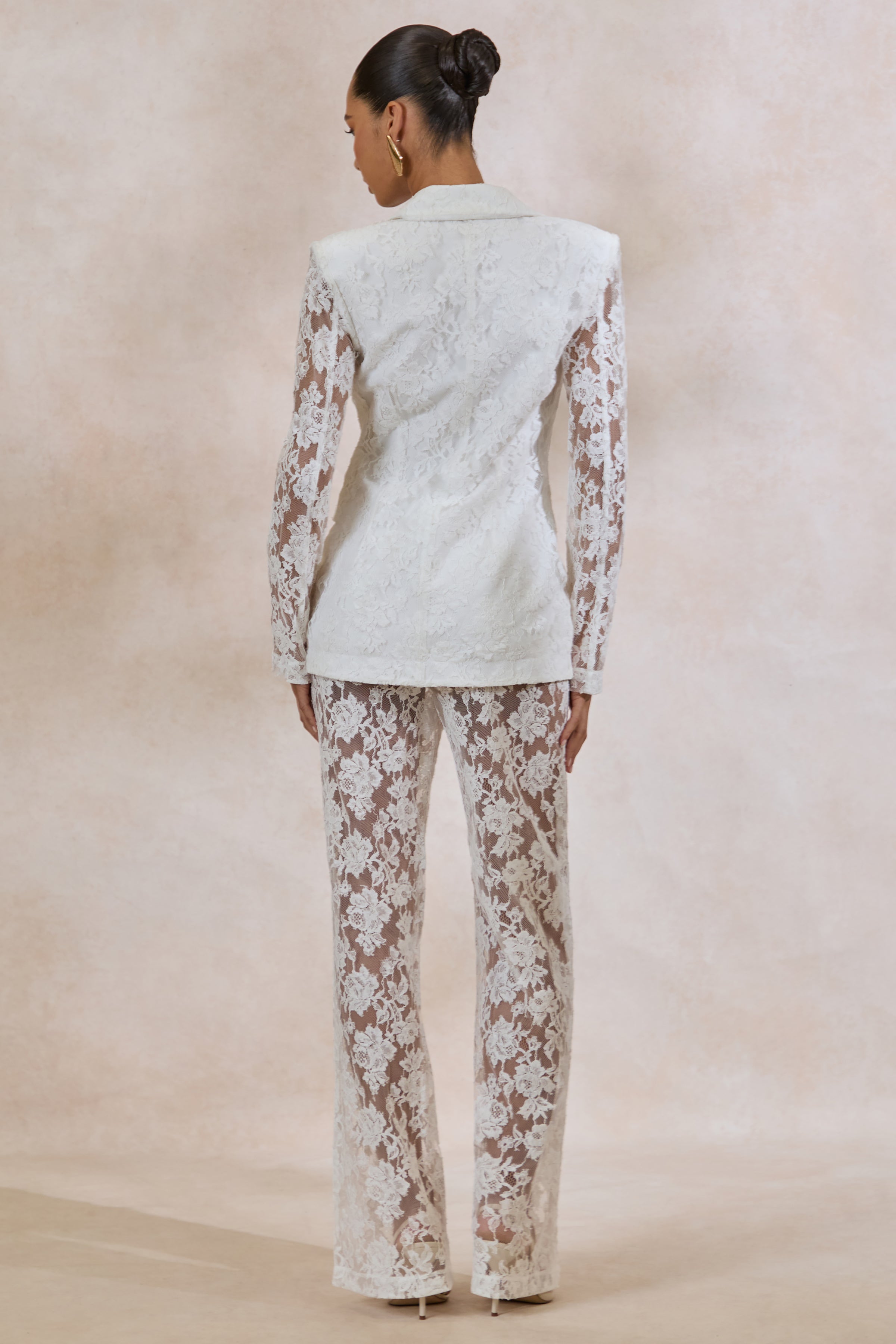 Loovay Élanza Set, Witte Kanten Blazer en Pantalon