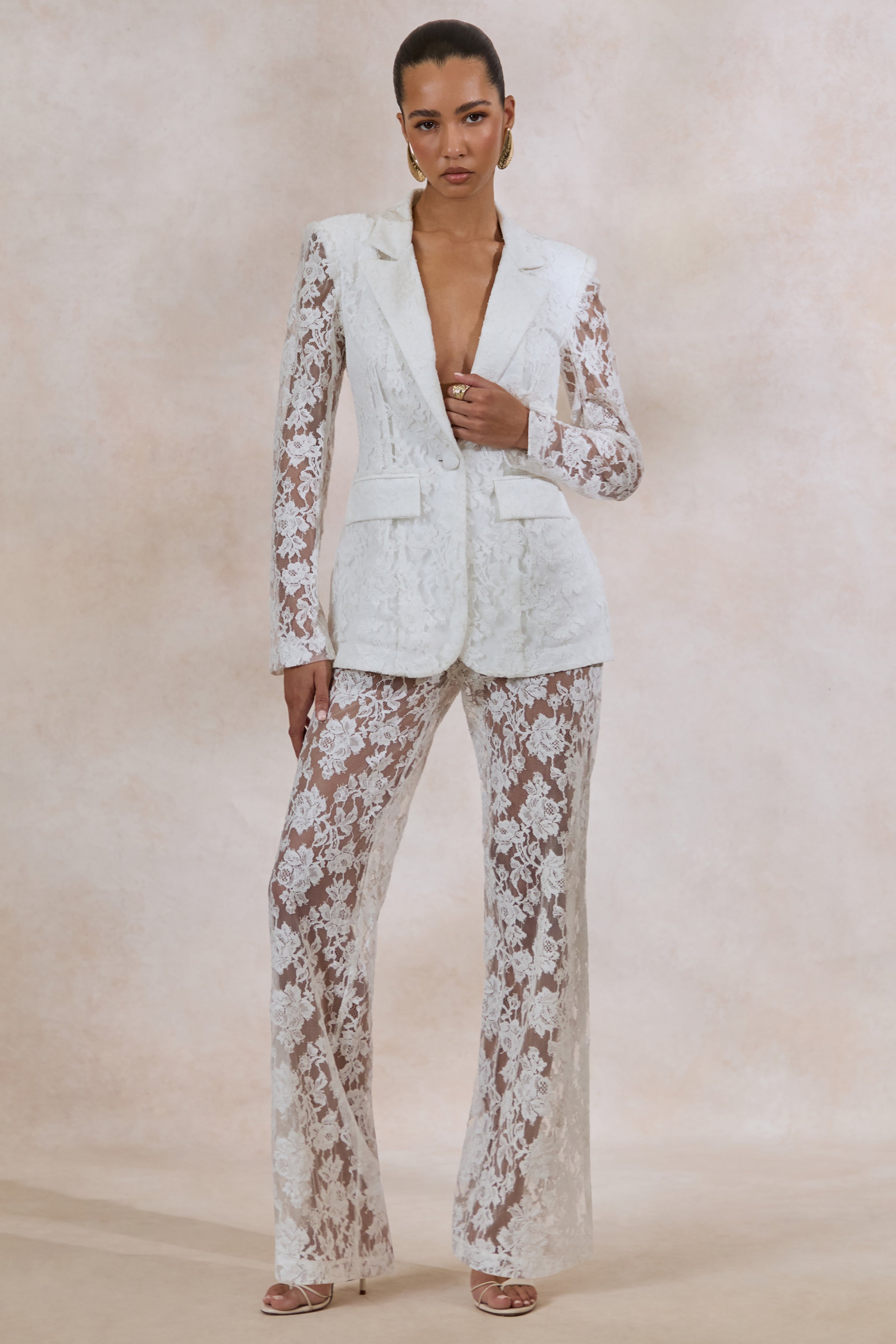 Loovay Seraphine Set, Kanten Blazer en Wide Leg Broek