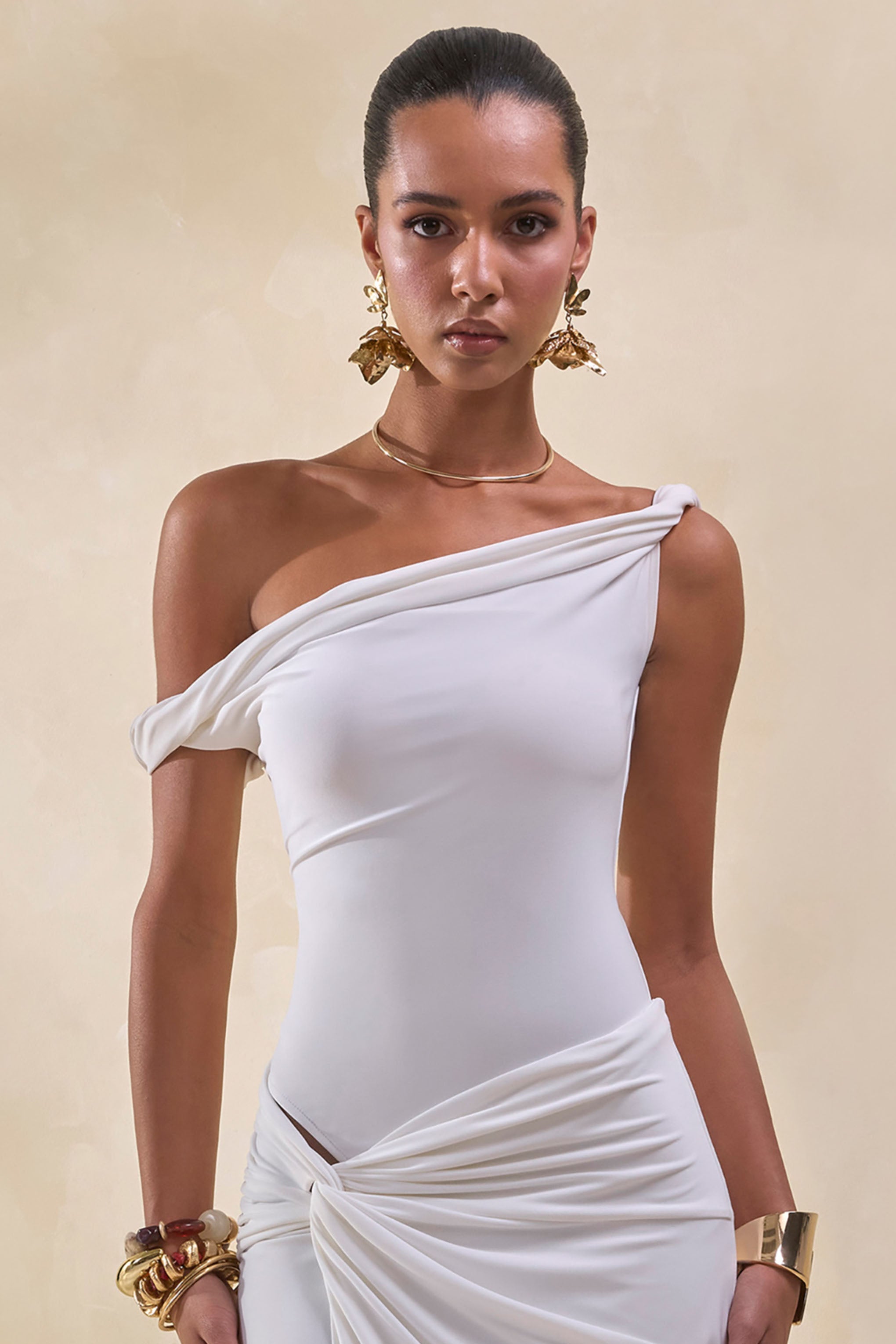 Loovay Virelune Set, Asymmetrische Body met Gedrapeerde Maxi Rok