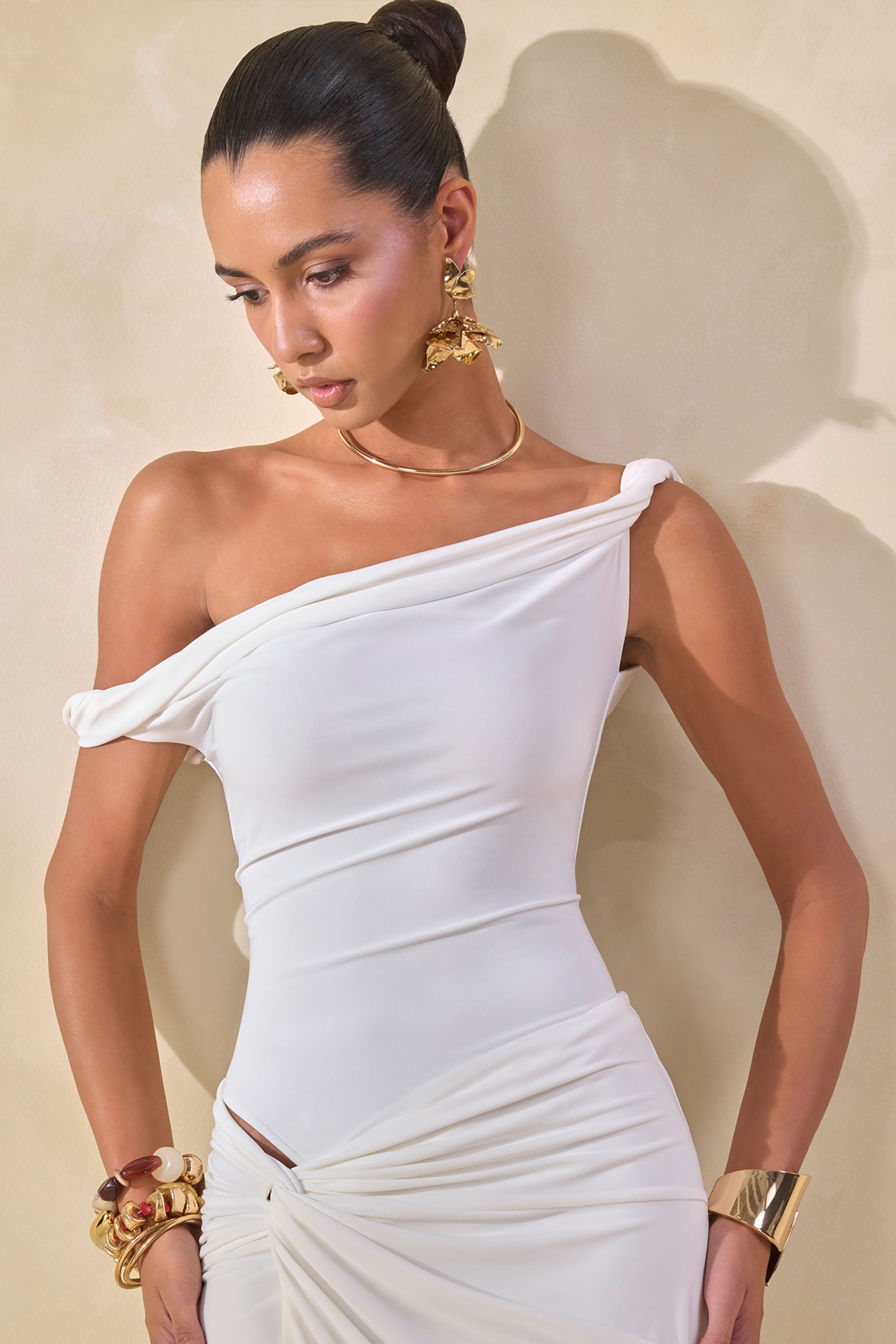 Loovay Virelune Set, Asymmetrische Body met Gedrapeerde Maxi Rok