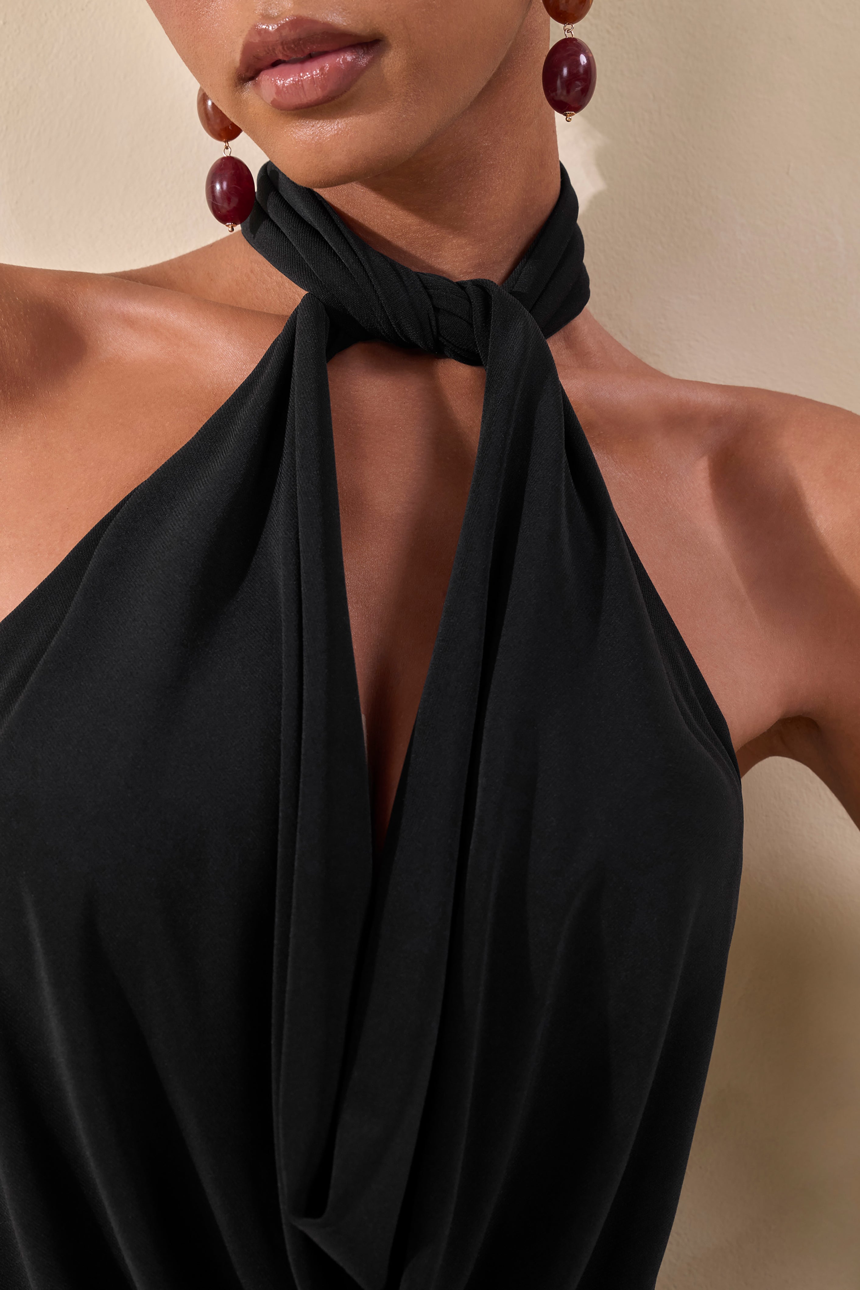 Loovay Noiréva Jurk, Halter Maxi met Watervalhals