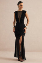 Loovay Selene Set, Mesh Body met Gedrapeerde Maxi Rok