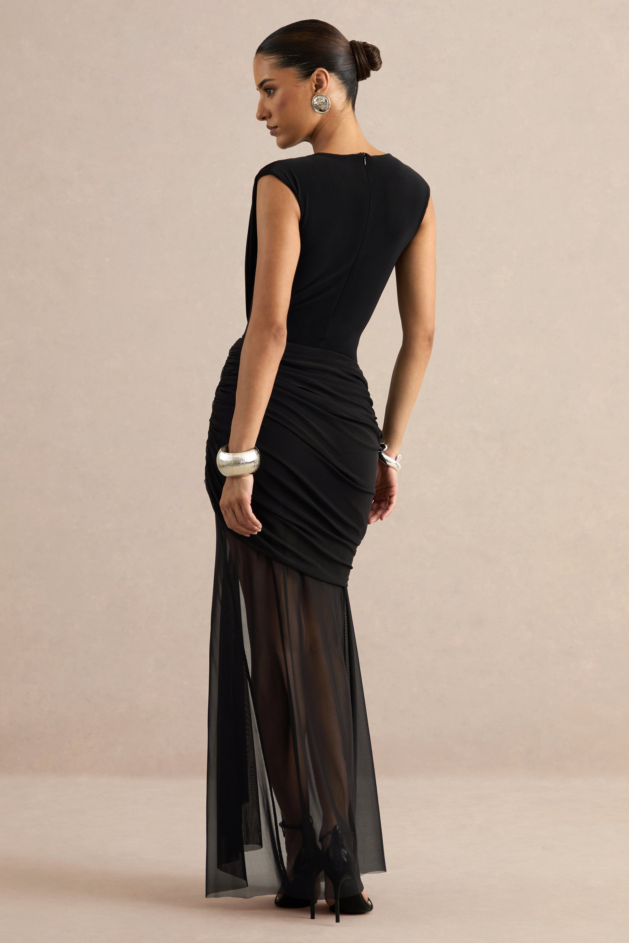 Loovay Selene Set, Mesh Body met Gedrapeerde Maxi Rok