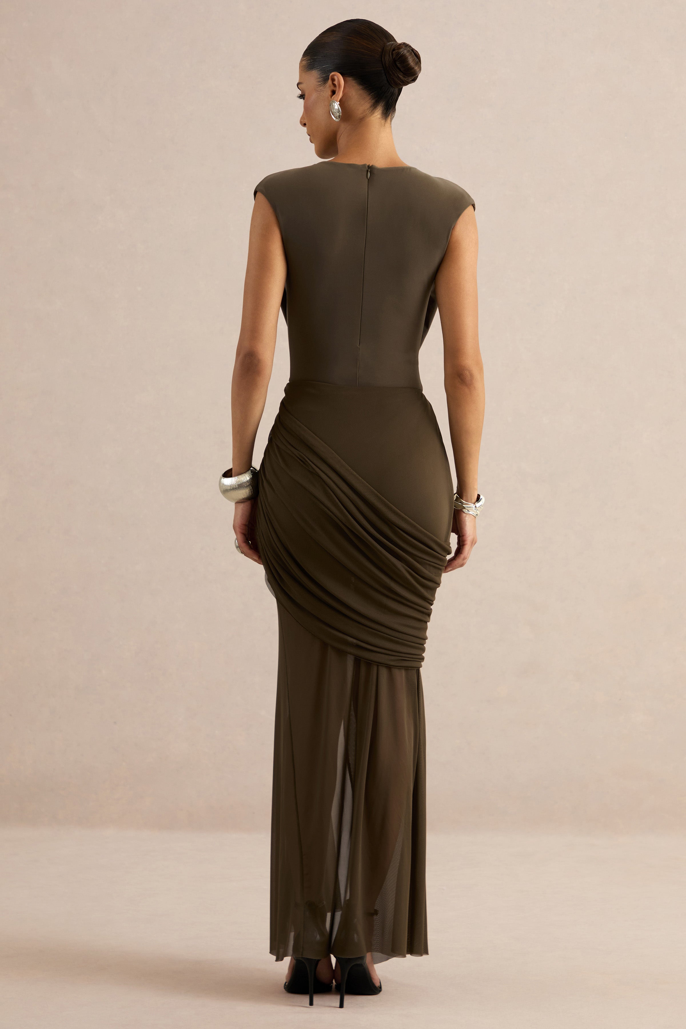 Loovay Selene Set, Mesh Body met Gedrapeerde Maxi Rok