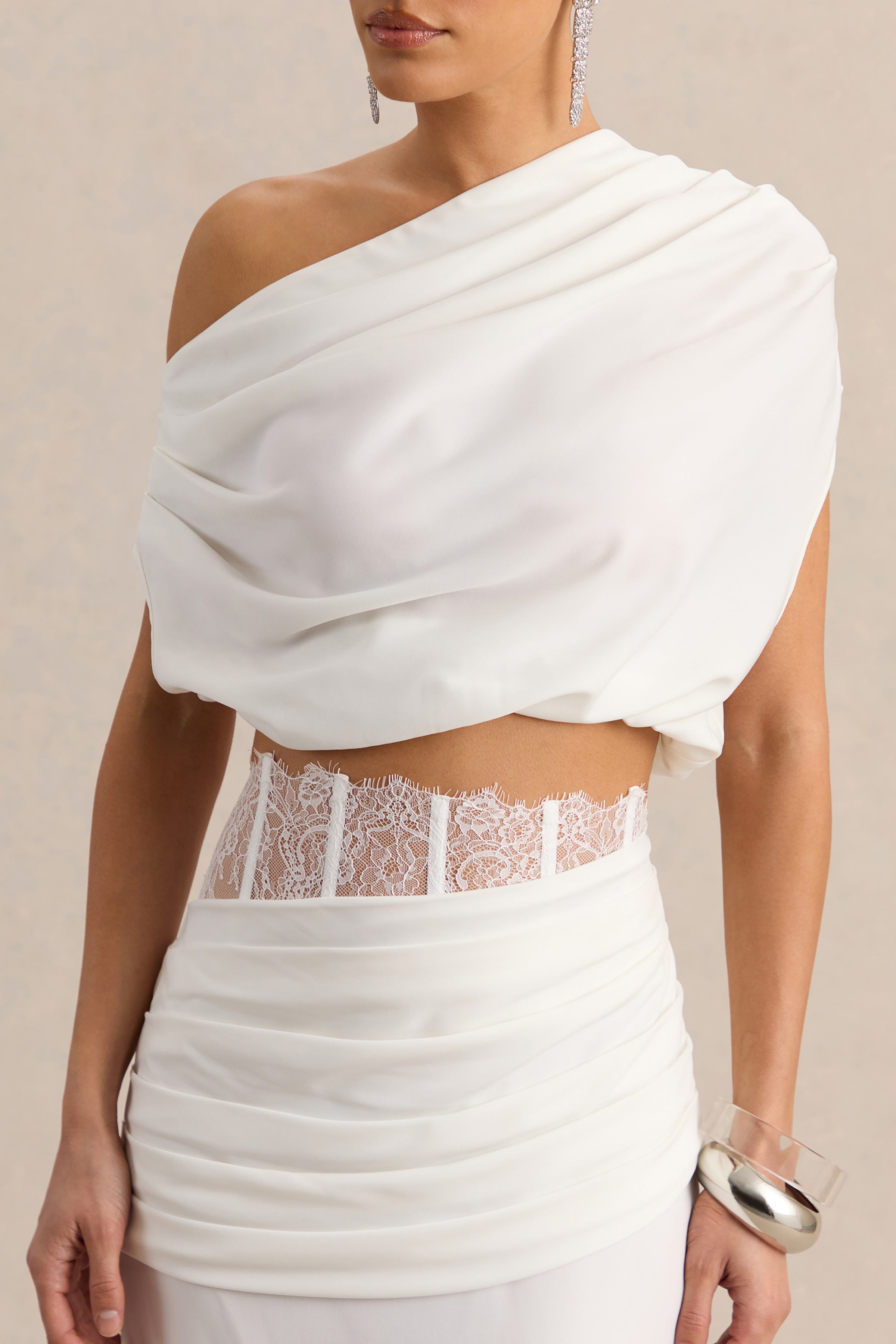 Loovay Solévane Top, Asymmetrische Satijnen Crop Top