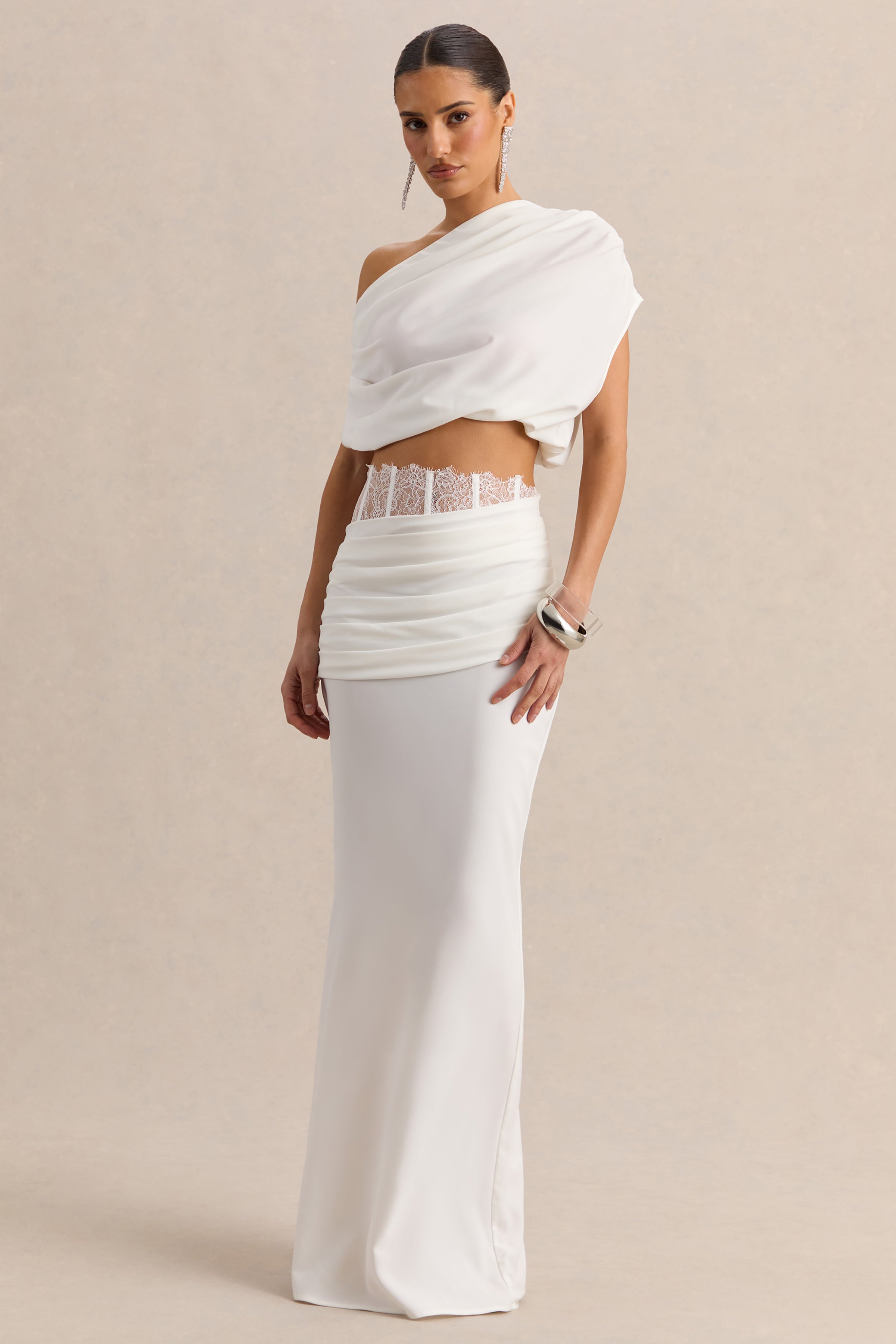 Loovay Silora Set, Satijnen Tweedelige Maxi Set met Kantdetail