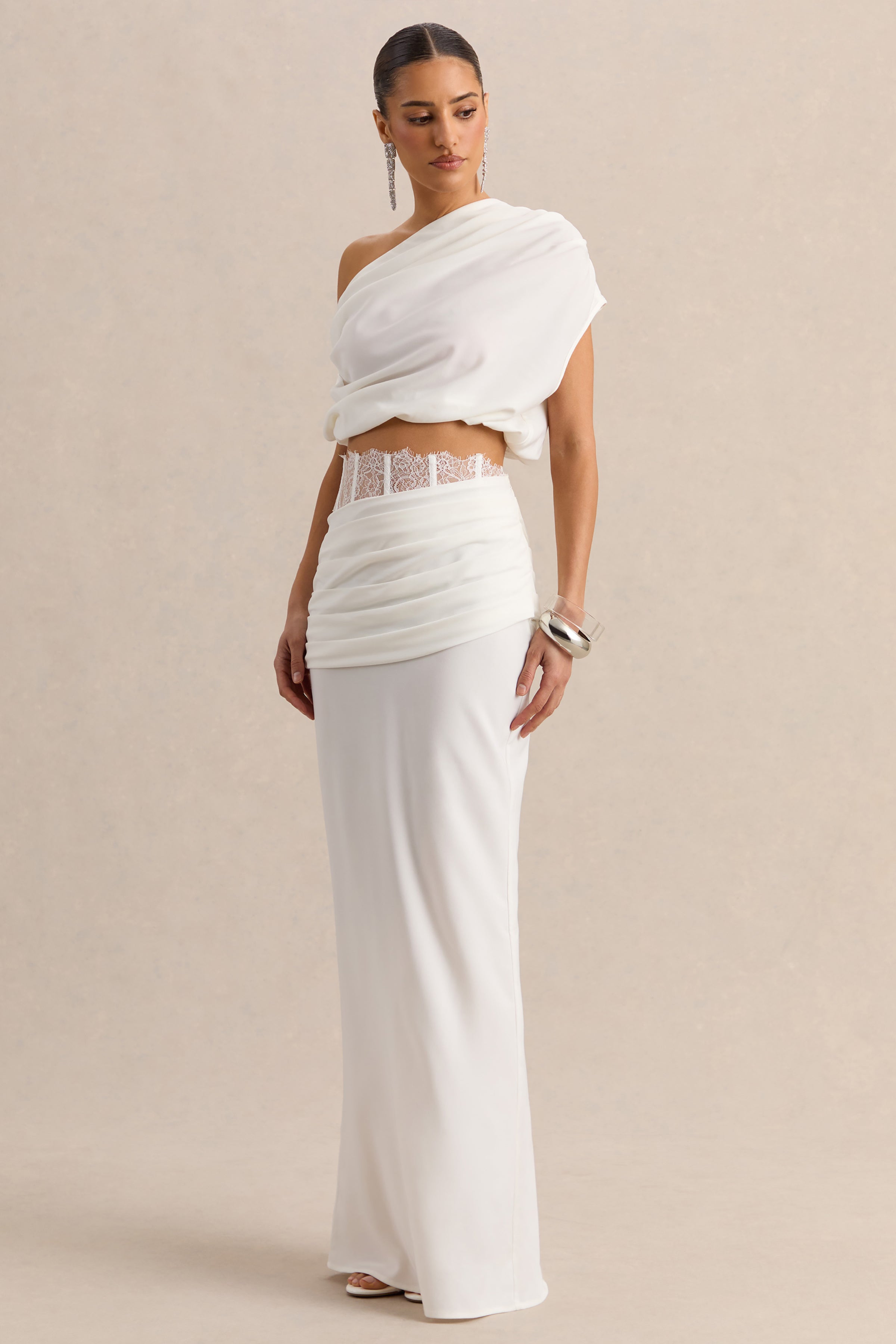 Loovay Silora Set, Satijnen Tweedelige Maxi Set met Kantdetail