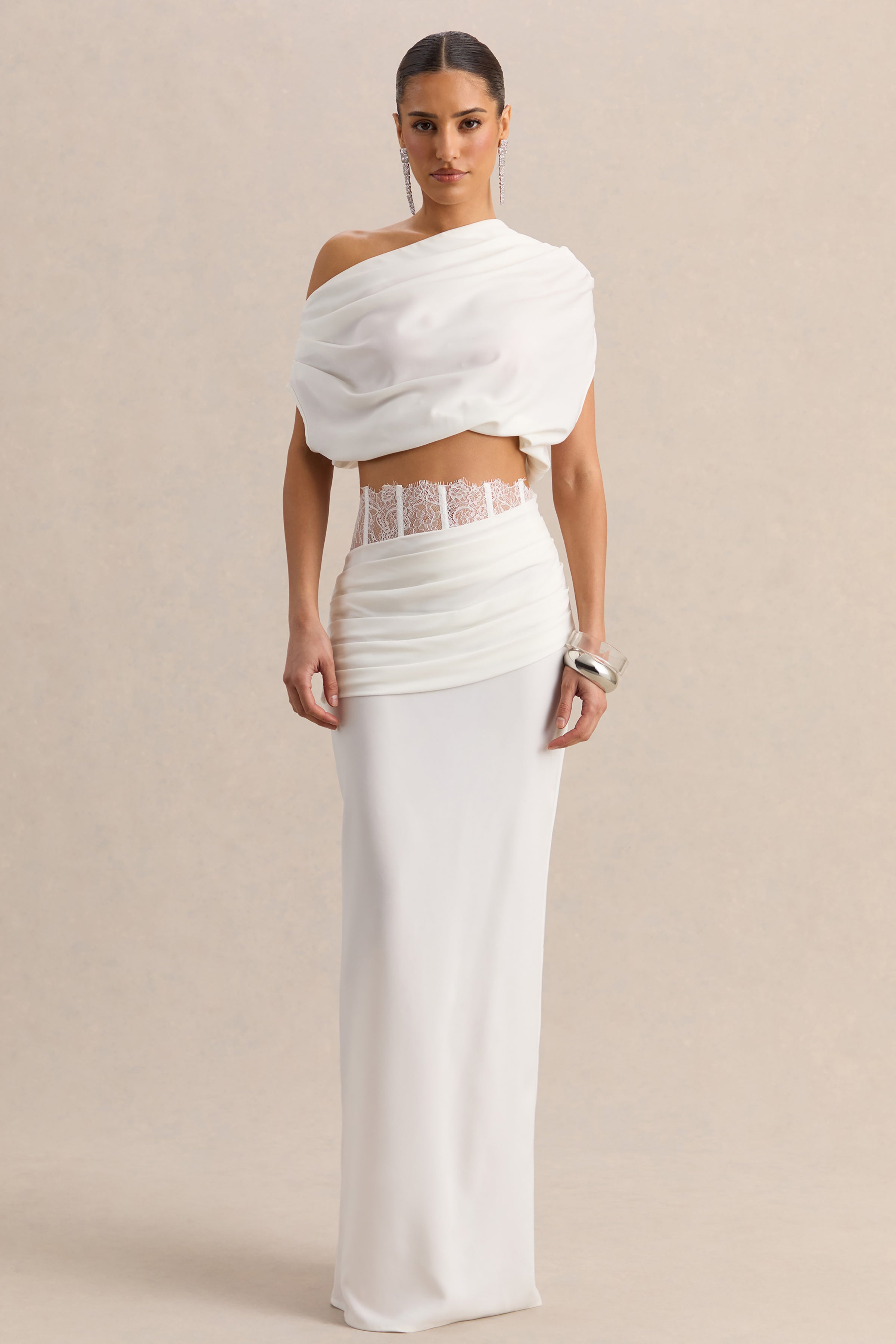 Loovay Silora Set, Satijnen Tweedelige Maxi Set met Kantdetail