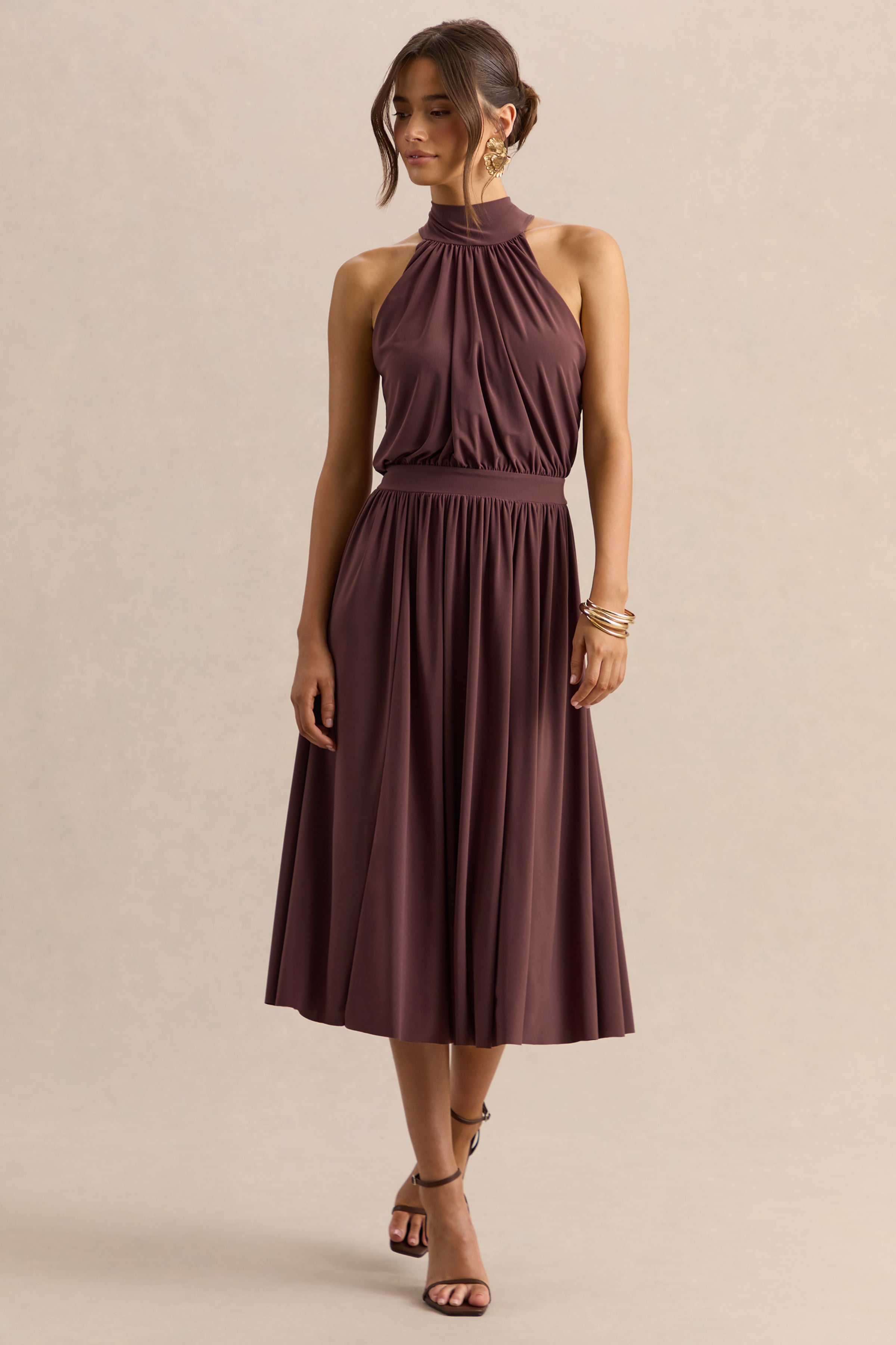 Loovay Soléra Jurk, High Neck Midi Elegantie