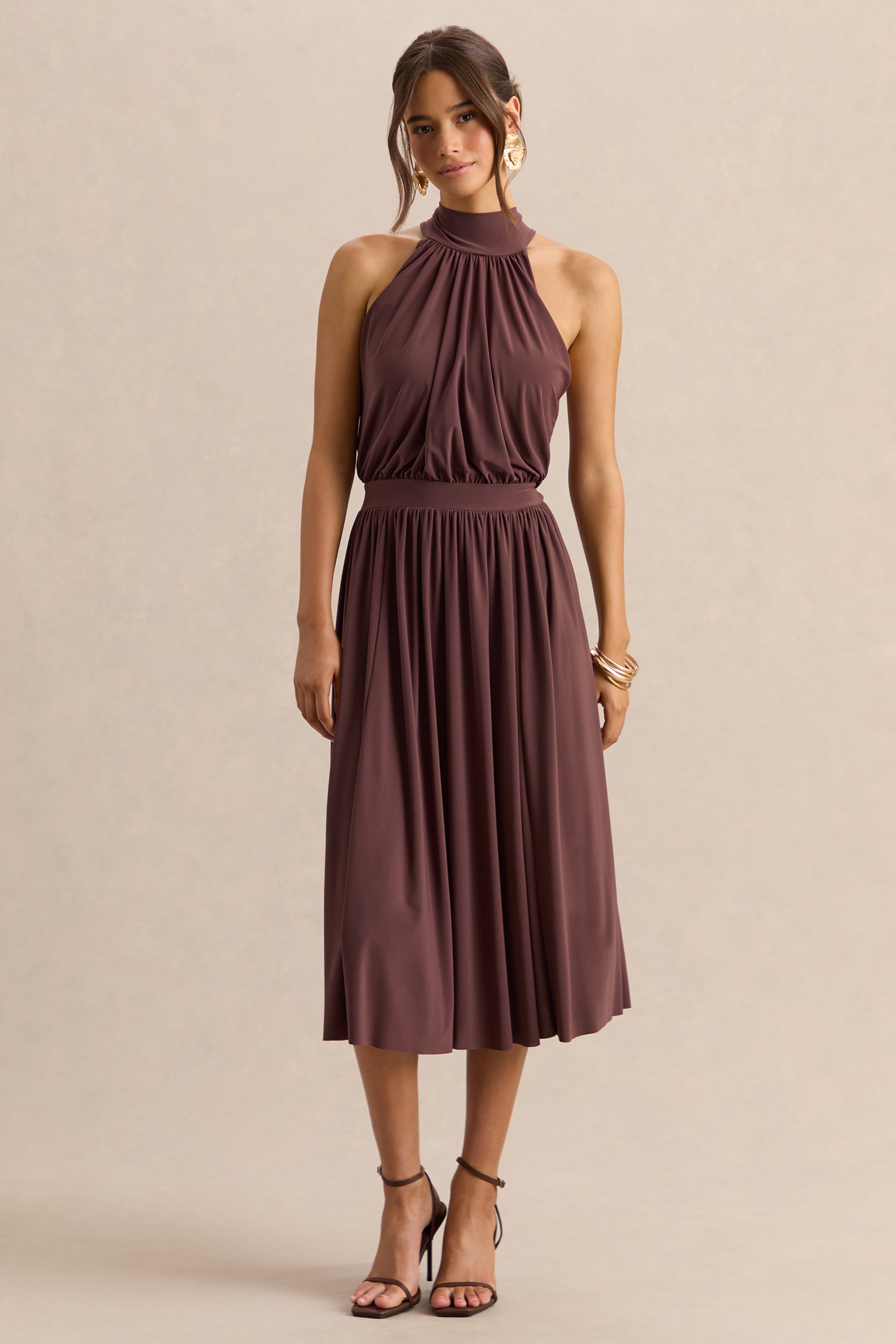 Loovay Soléra Jurk, High Neck Midi Elegantie