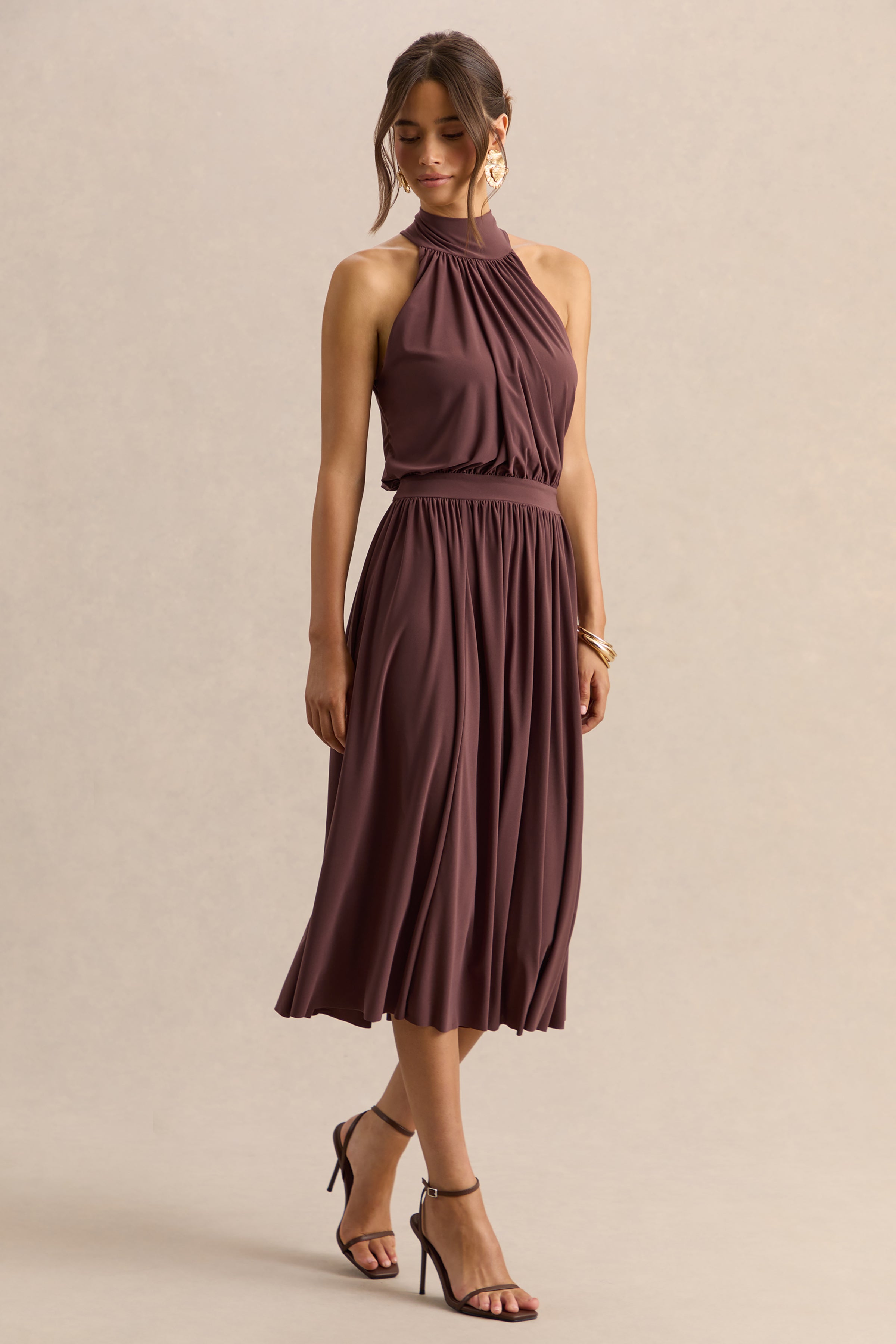 Loovay Soléra Jurk, High Neck Midi Elegantie