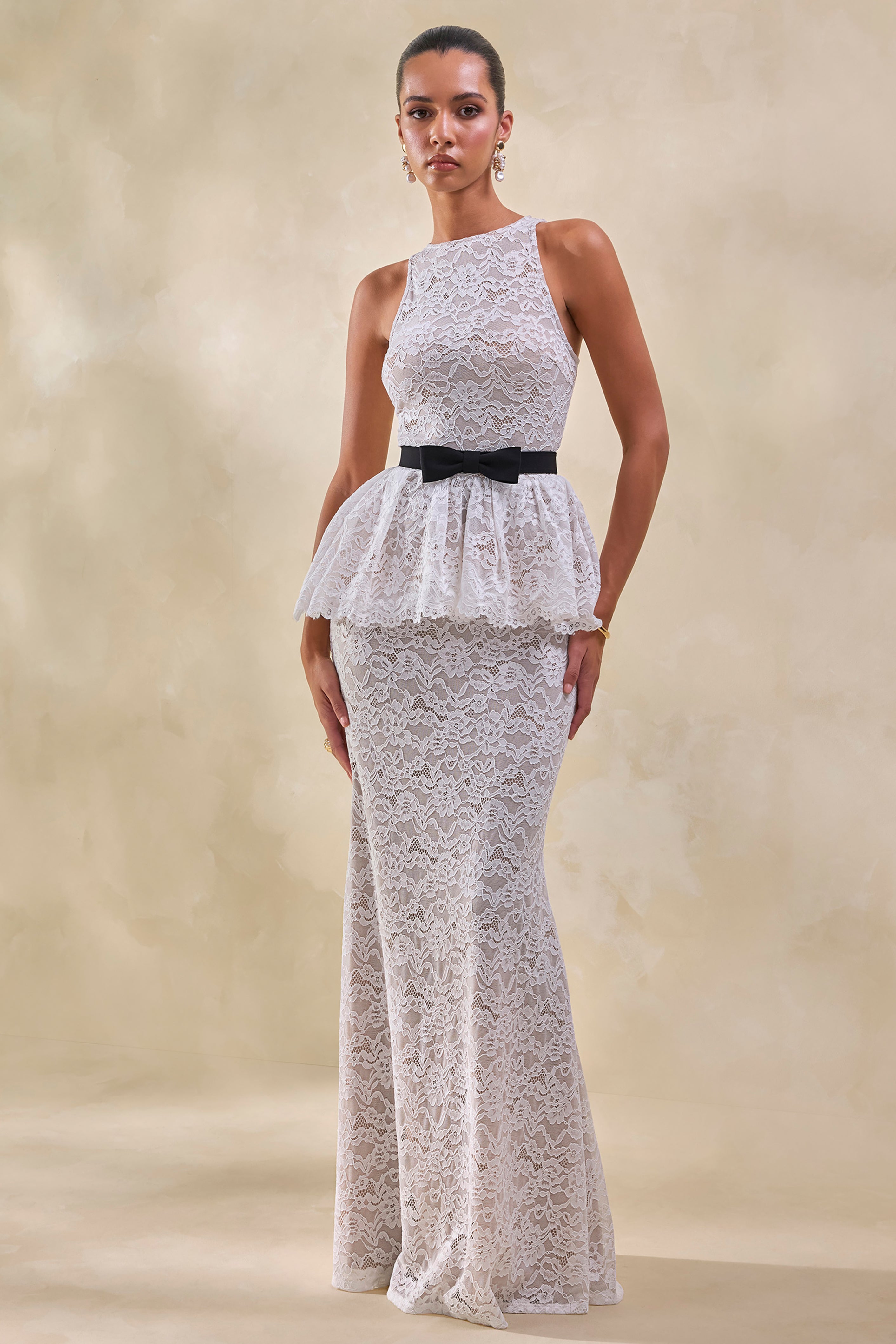 Loovay Bellarive Set, Kanten Maxi Rok met Peplum Top