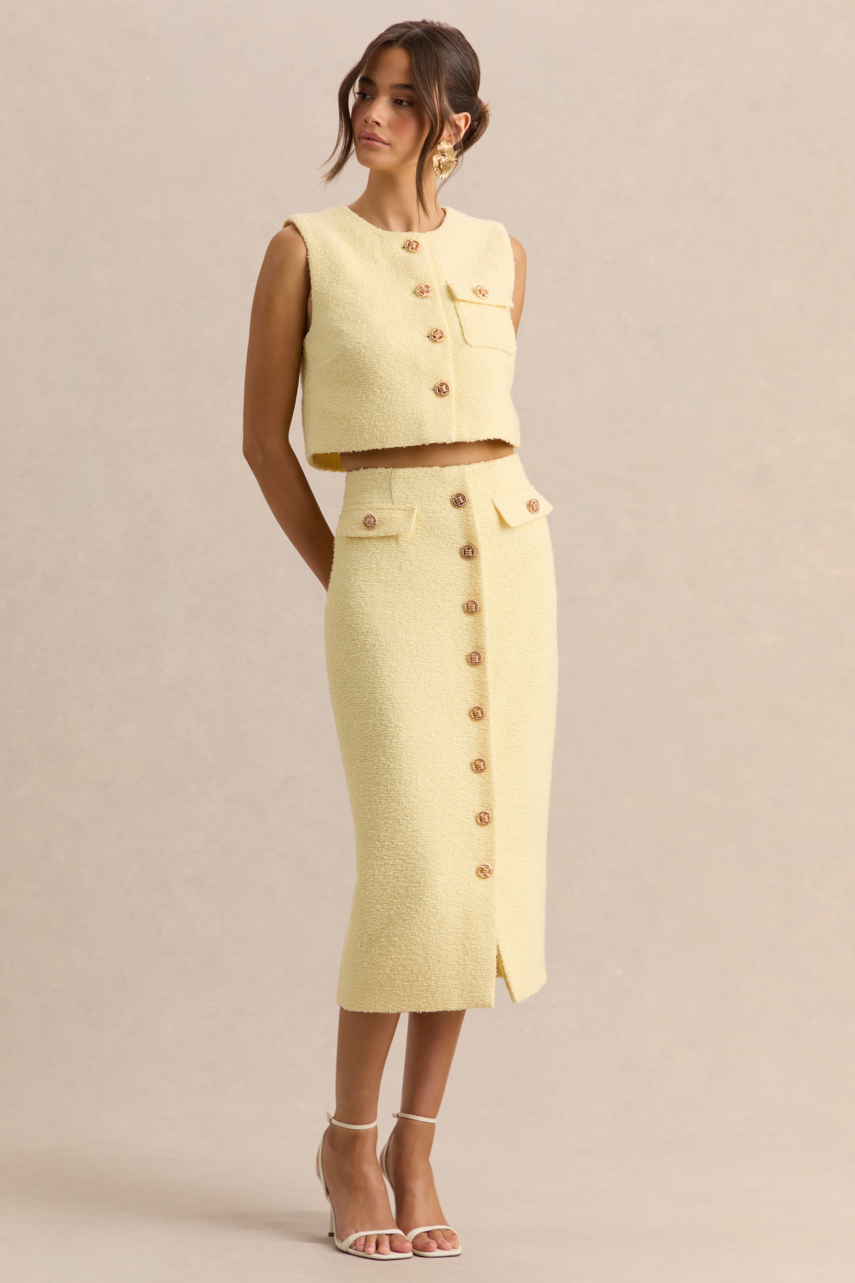 Loovay Citroen Chic Set, Midi Rok en Crop Top Set