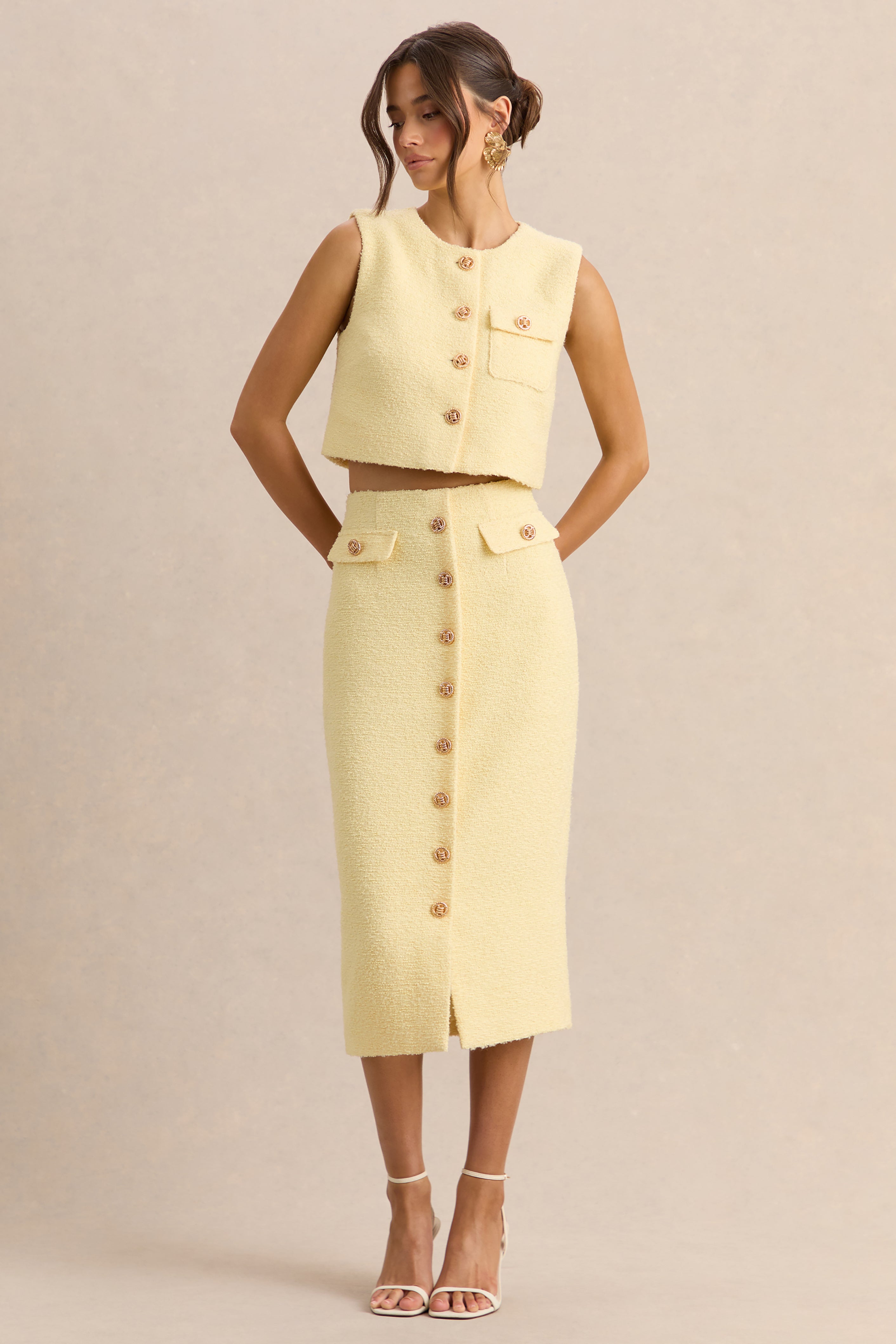 Loovay Citroen Chic Set, Midi Rok en Crop Top Set