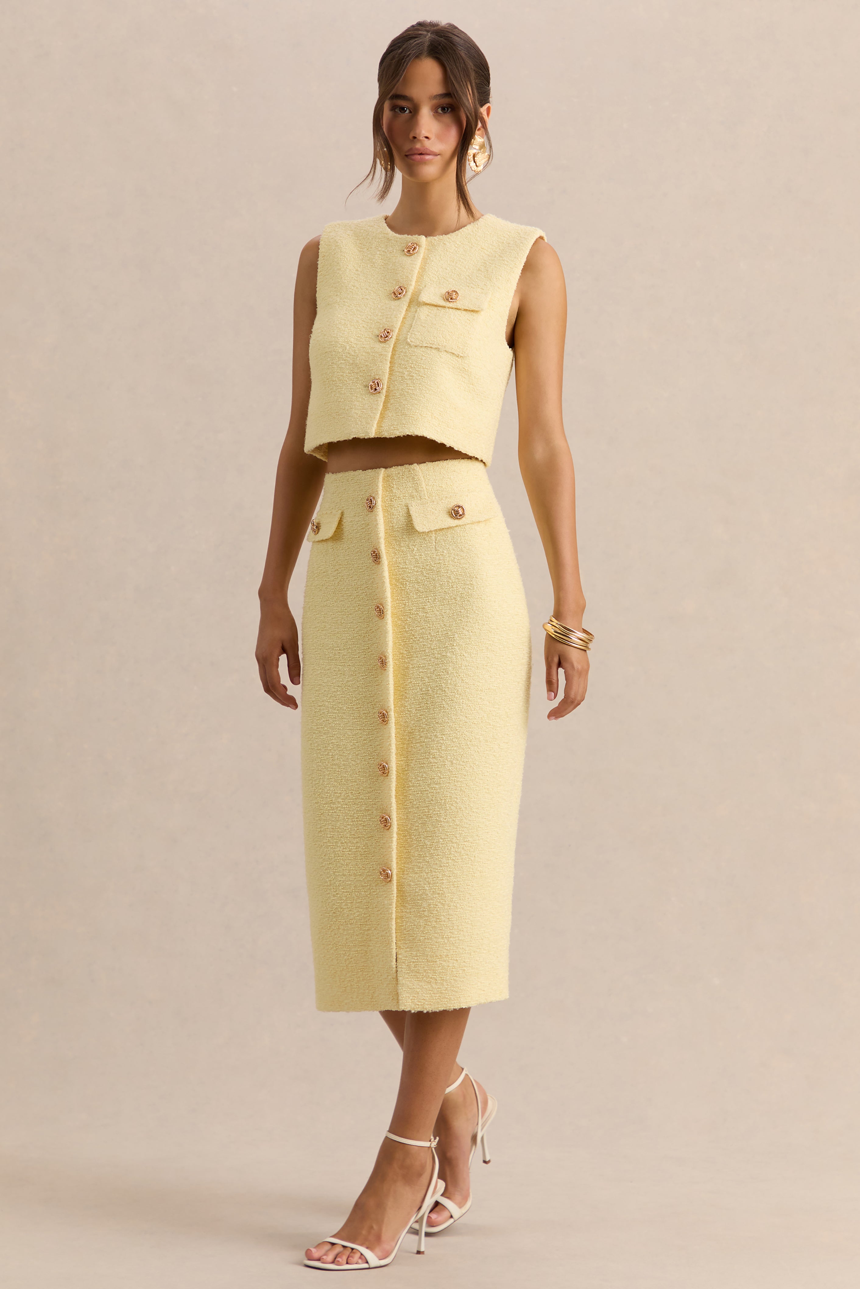 Loovay Citroen Chic Set, Midi Rok en Crop Top Set